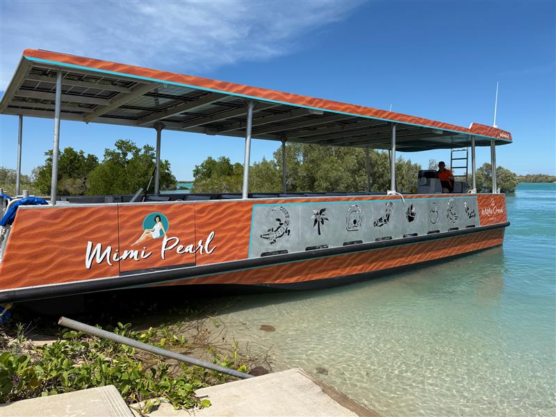 Mimi Pearl Tour Boat on Willie Creek Side View