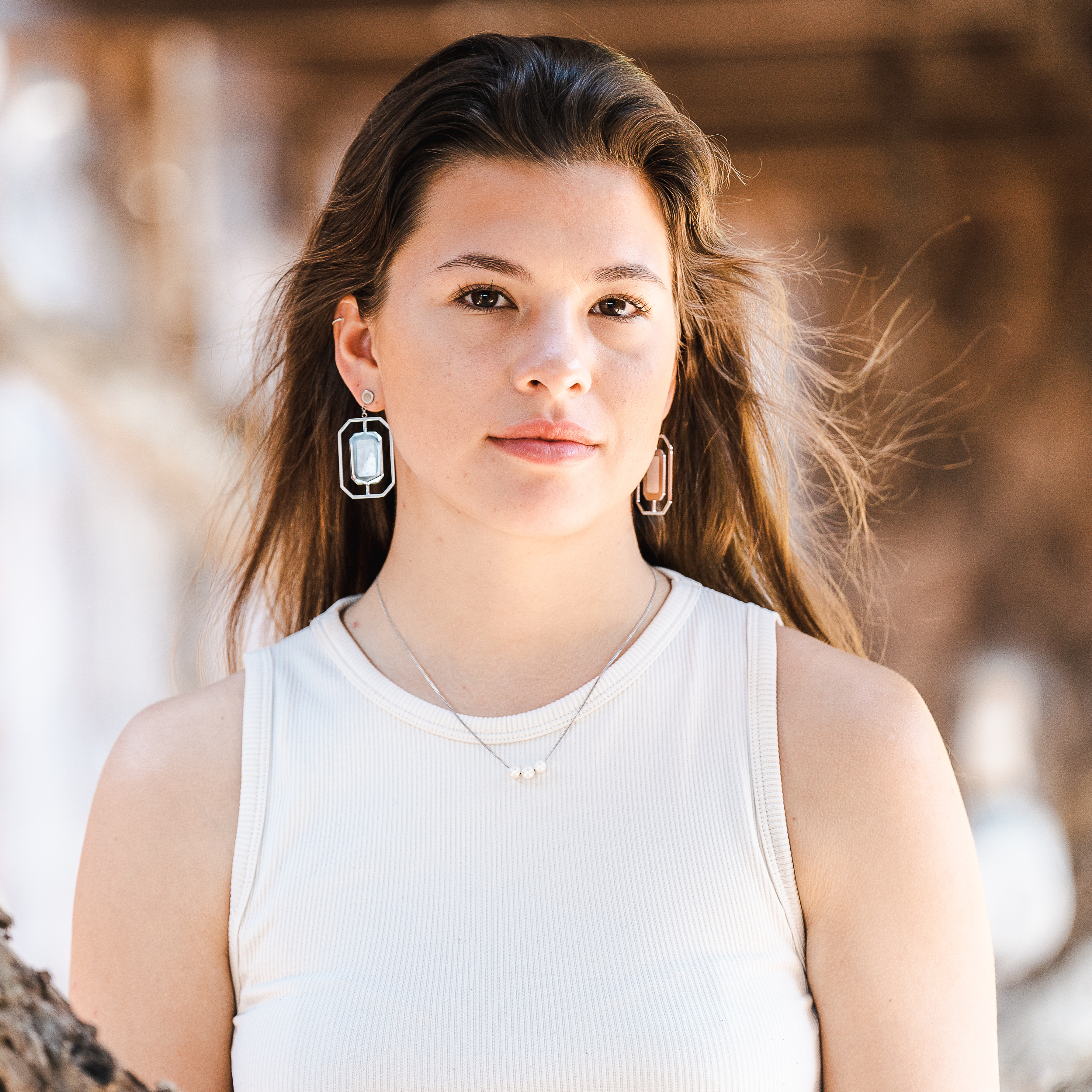 Stainless Steel White Mother of Pearl Statement Earrings