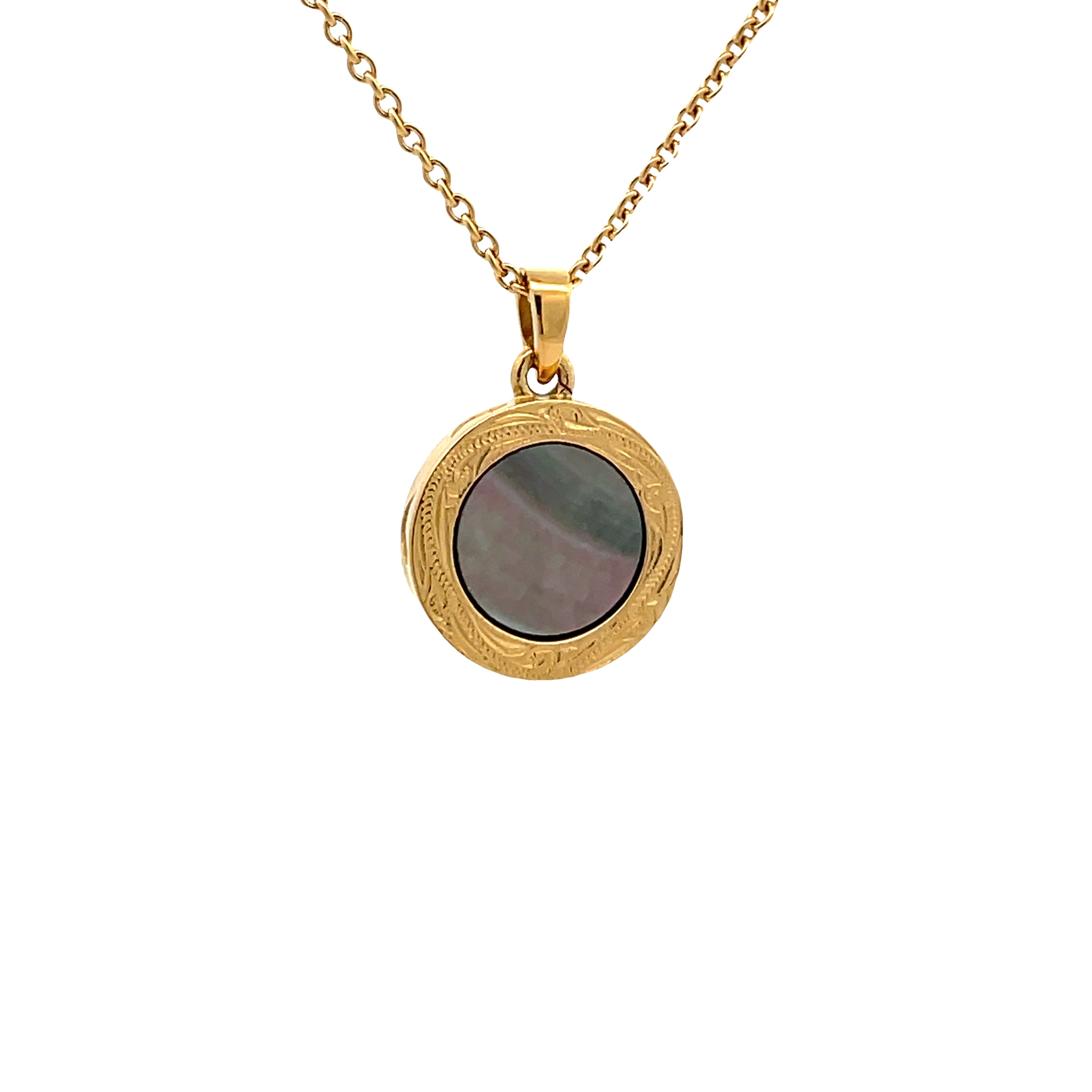 14K Gold Plated Stainless Steel Black Mother Of Pearl Delicate Disc Necklace