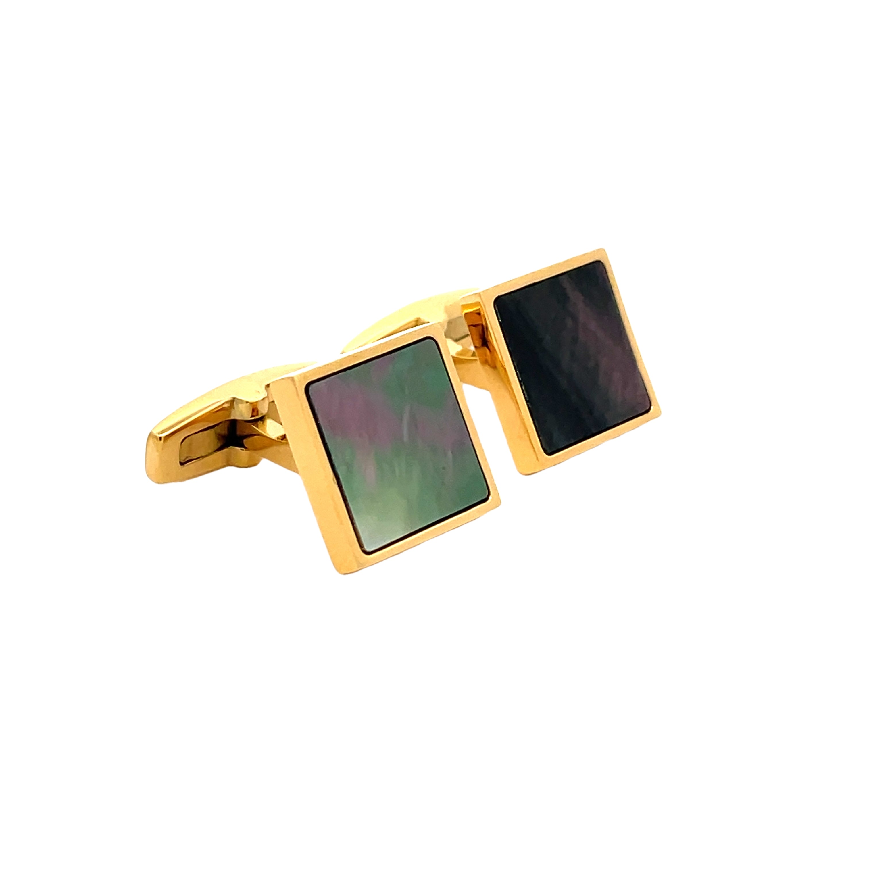 Gold Plated Stainless Steel Black Mother Of Pearl Square Cufflinks