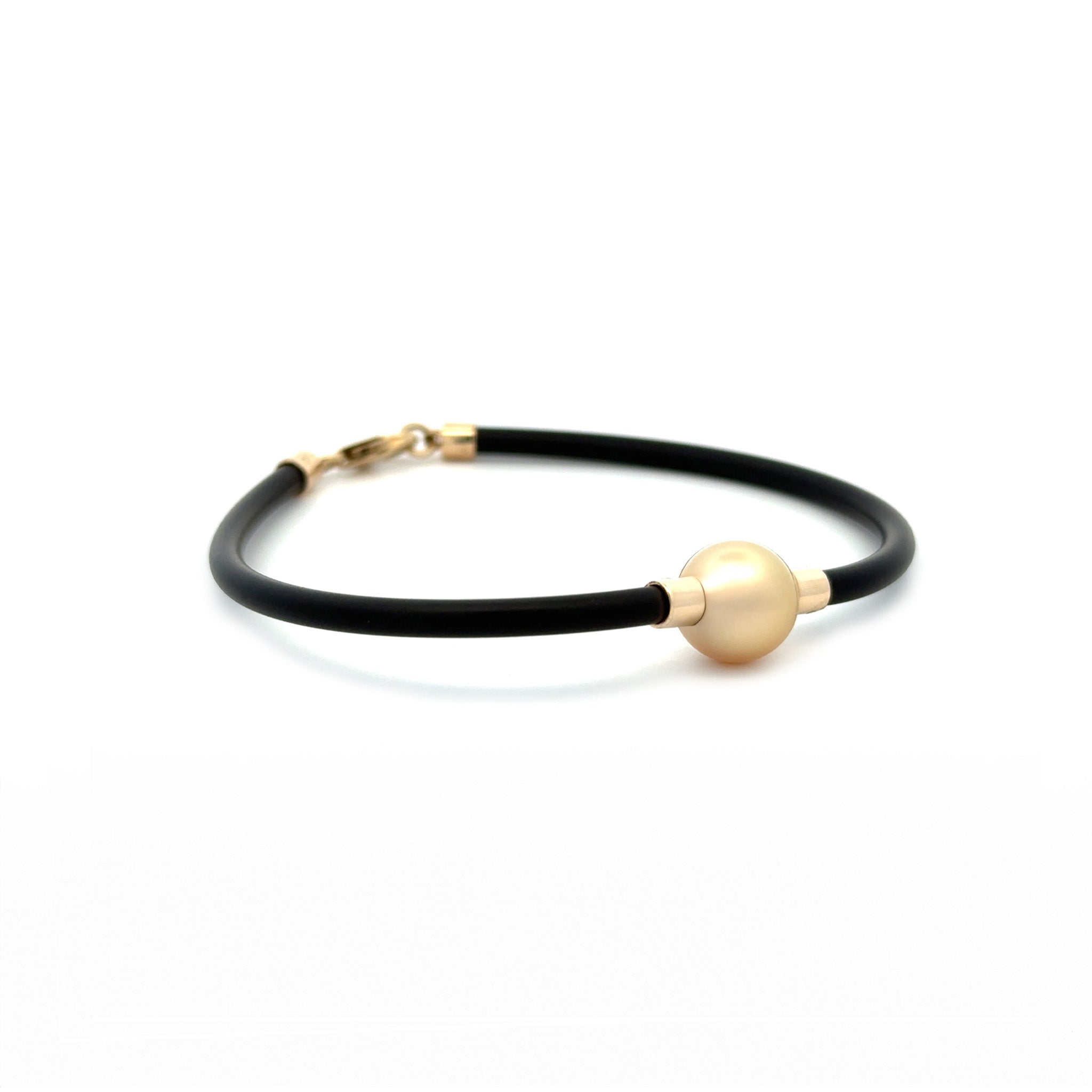 9K Yellow Gold South Sea 10-11 mm Cultured Pearl Neoprene Bracelet side view
