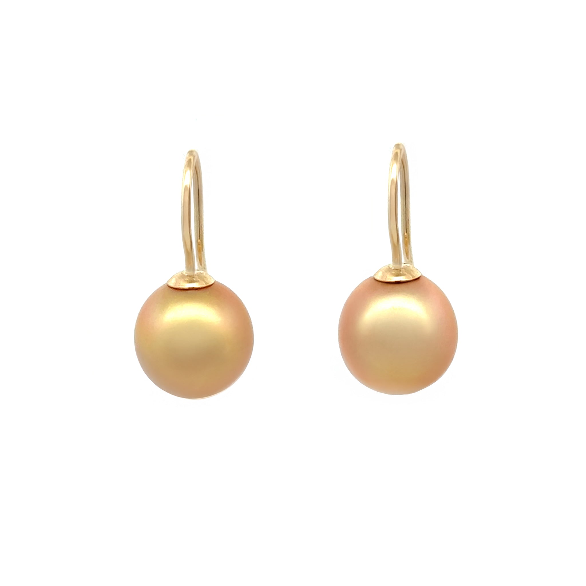 9K Yellow Gold South Sea 10-11 mm Cultured Pearl Hook Earrings front view