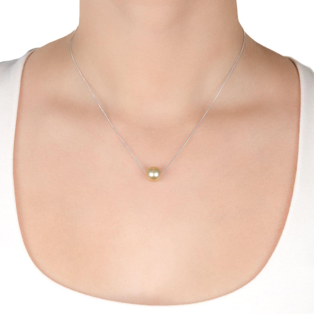 Sterling Silver South Sea 9-10 mm Cultured Pearl Adjustable Slider Necklace on a model