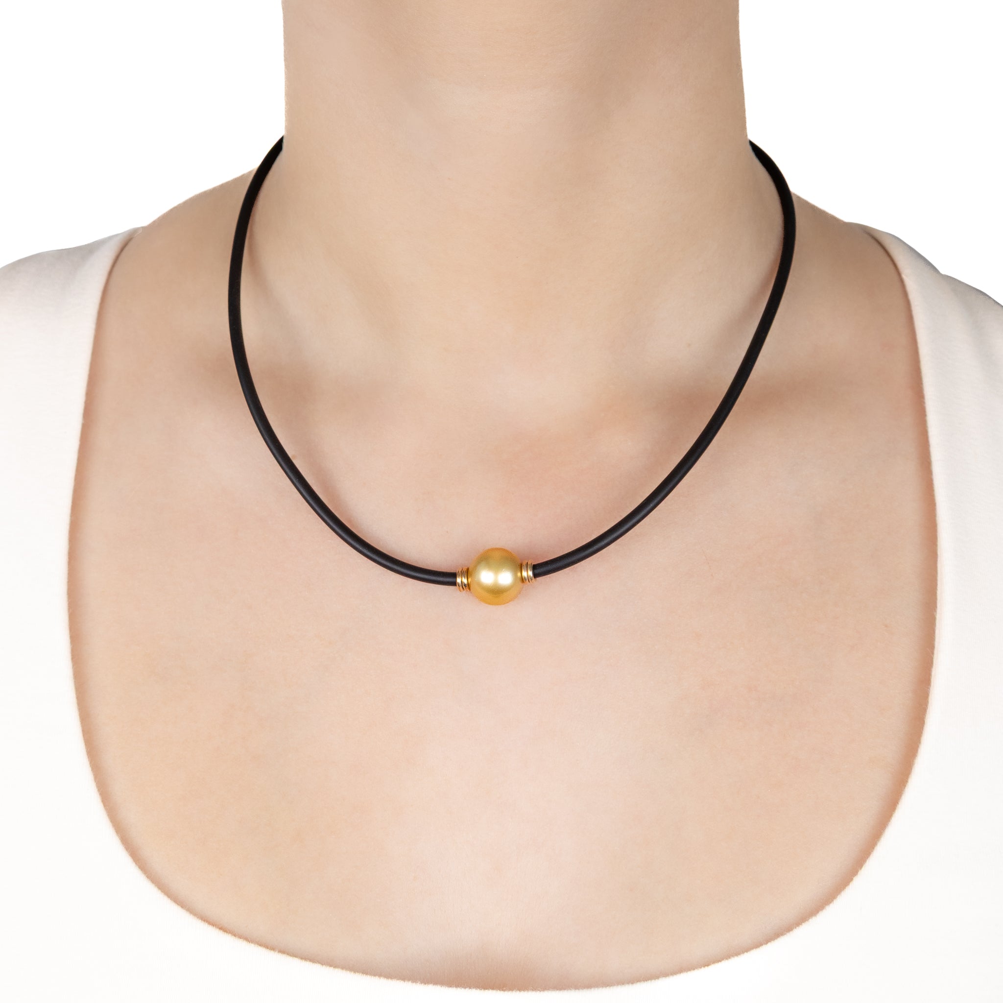 9K Yellow Gold South Sea Cultured 12-13mm Pearl Neoprene Necklace