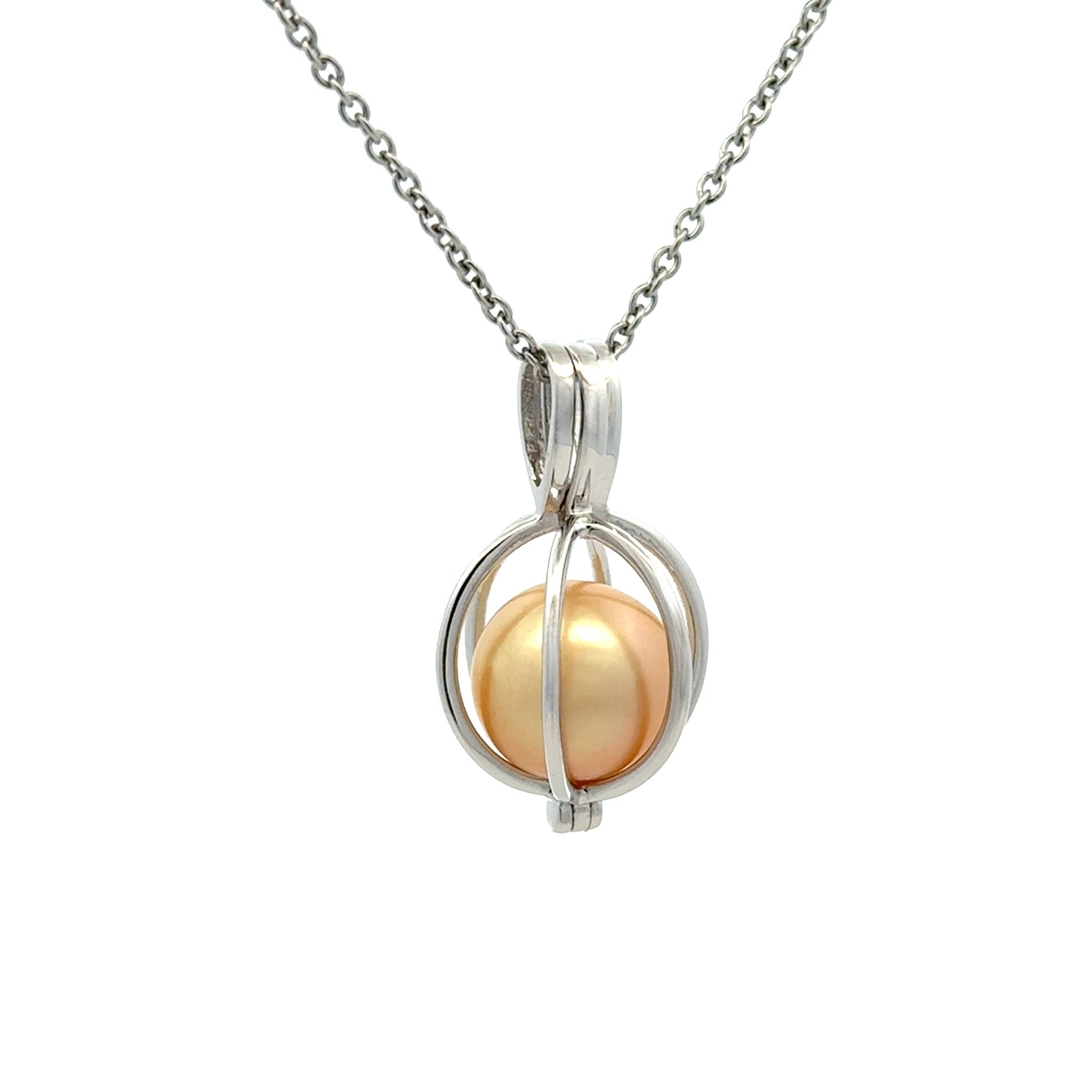 Sterling Silver South Sea 10-11 mm Cultured Pearl Cage Pendant