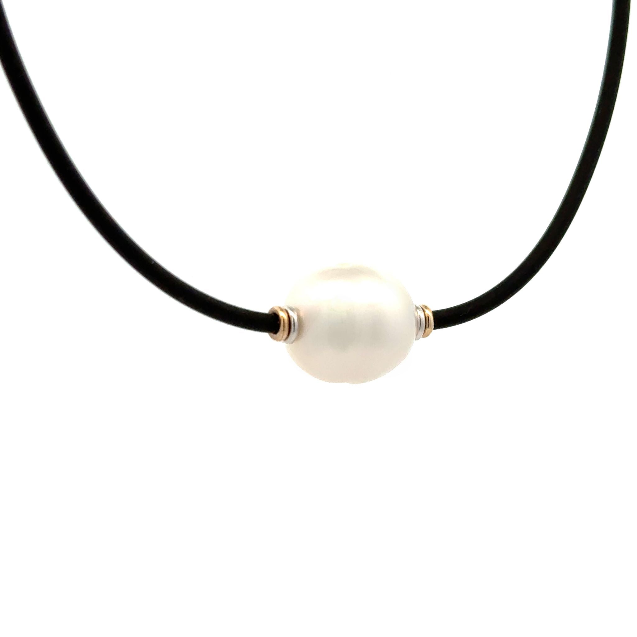 Sterling Silver & 9K Yellow Gold Australian South Sea Cultured 12-13mm Neoprene Pearl Necklace 2mm