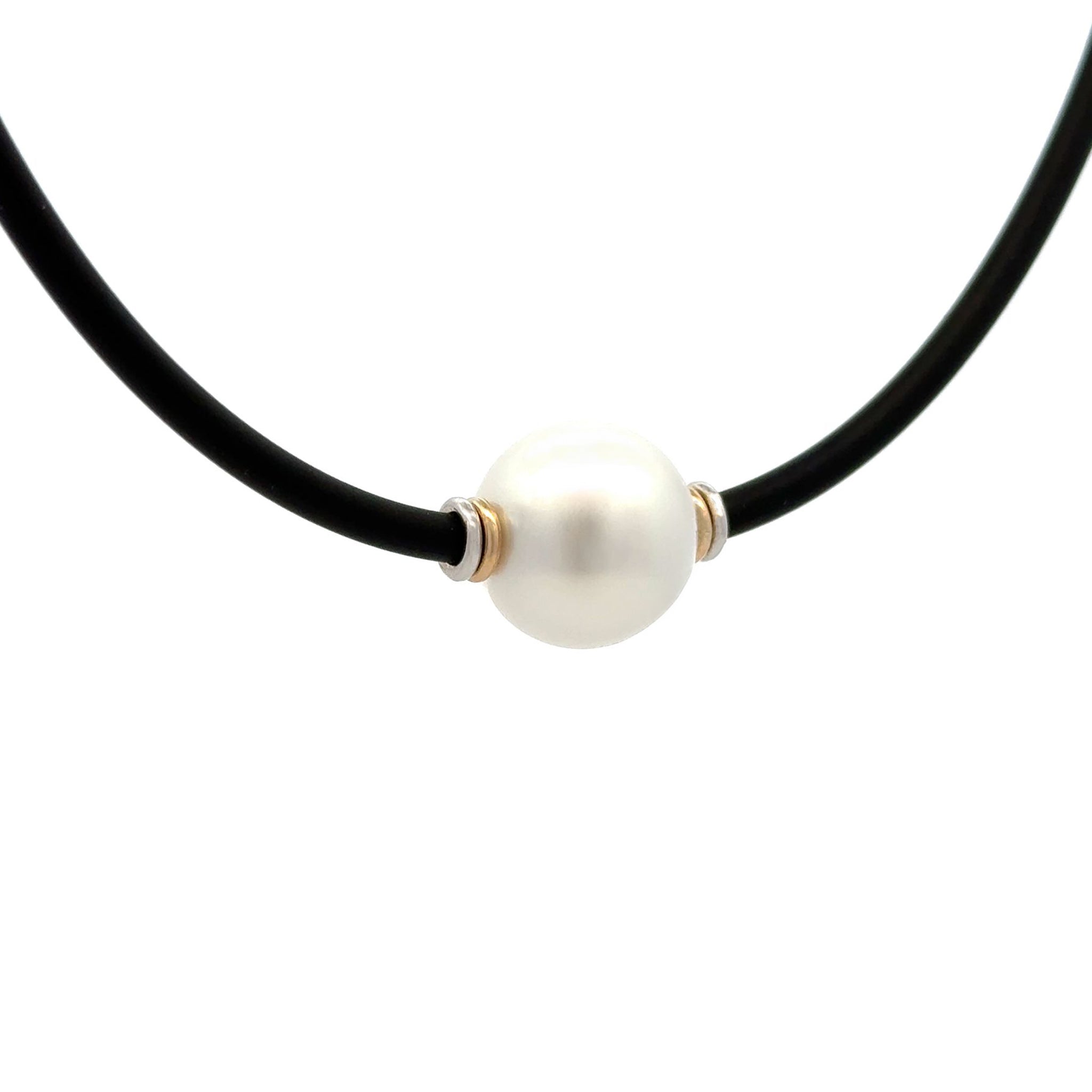 Sterling Silver & 9K Yellow Gold Australian South Sea Cultured 14-15 mm Pearl Neoprene Necklace - 3mm
