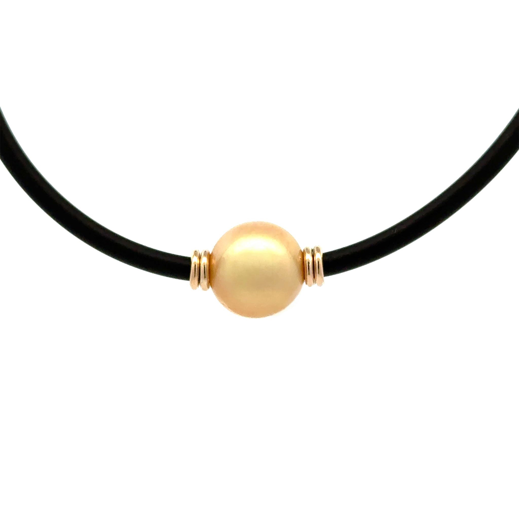 9K Yellow Gold South Sea Cultured 12-13mm 47.5cm Pearl Neoprene Necklace 3mm