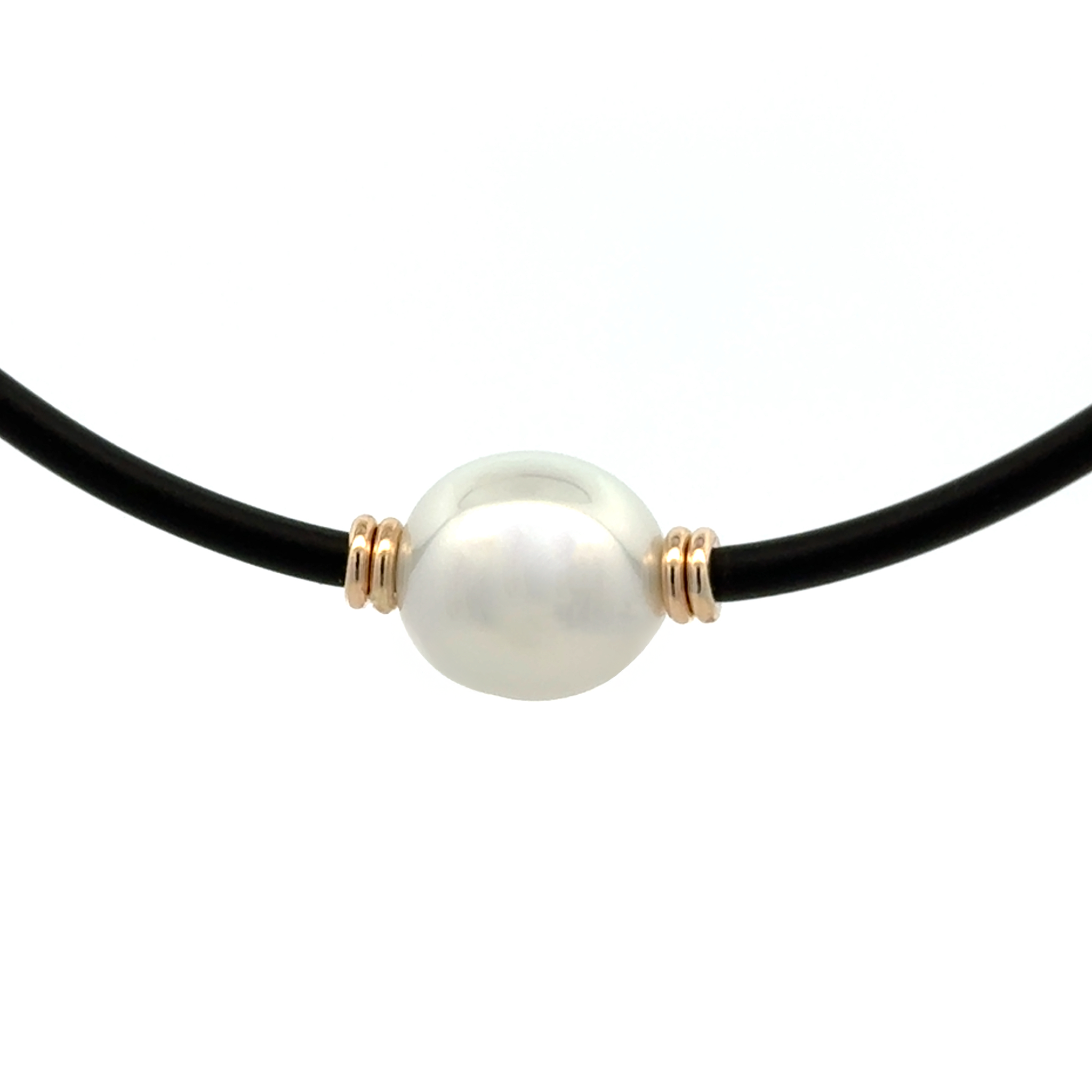 9K Yellow Gold Australian South Sea 10-11mm Cultured Pearl Neoprene Necklace front view with a white background