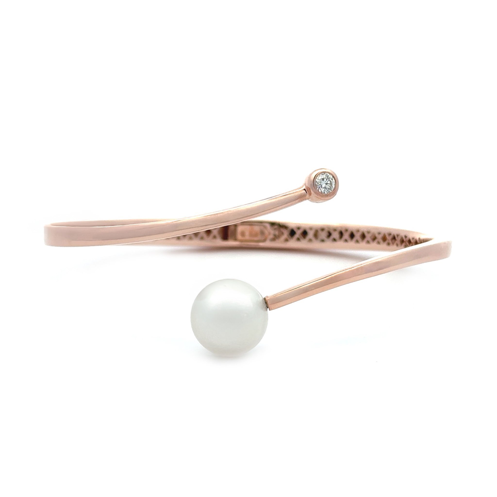 9K Rose Gold Australian South Sea 11-12mm Cultured Pearl and Diamond Bangle