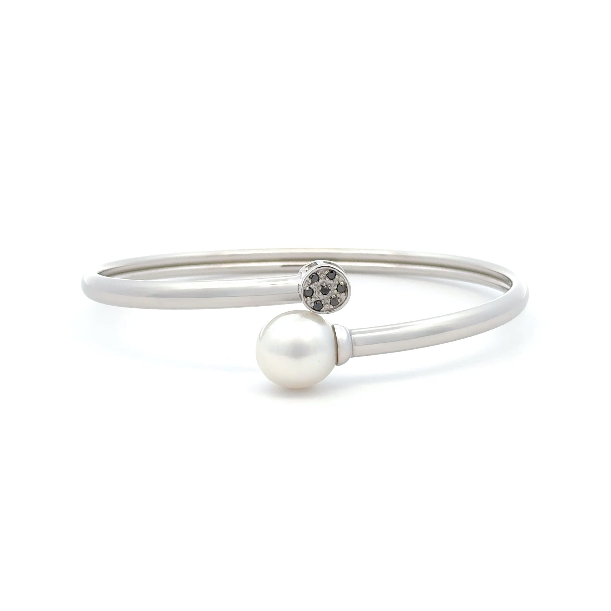 Sterling Silver Australian South Sea 10-11 mm Cultured Pearl and Diamond Bangle front view