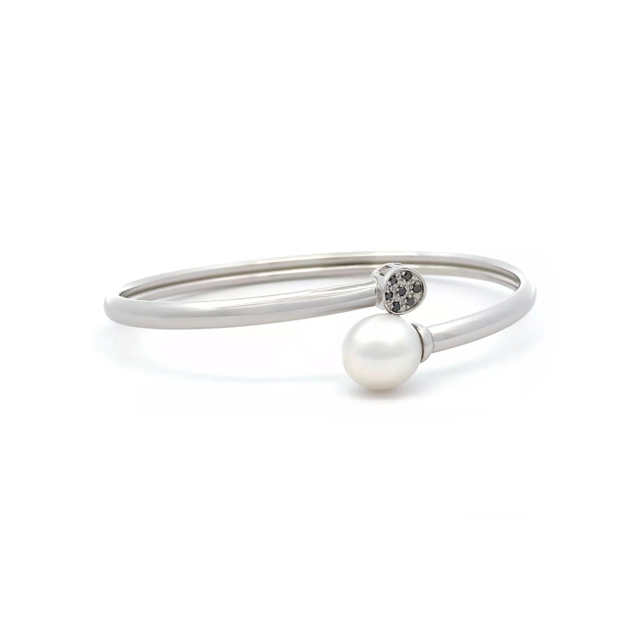 Sterling Silver Australian South Sea 10-11 mm Cultured Pearl and Diamond Bangle side view