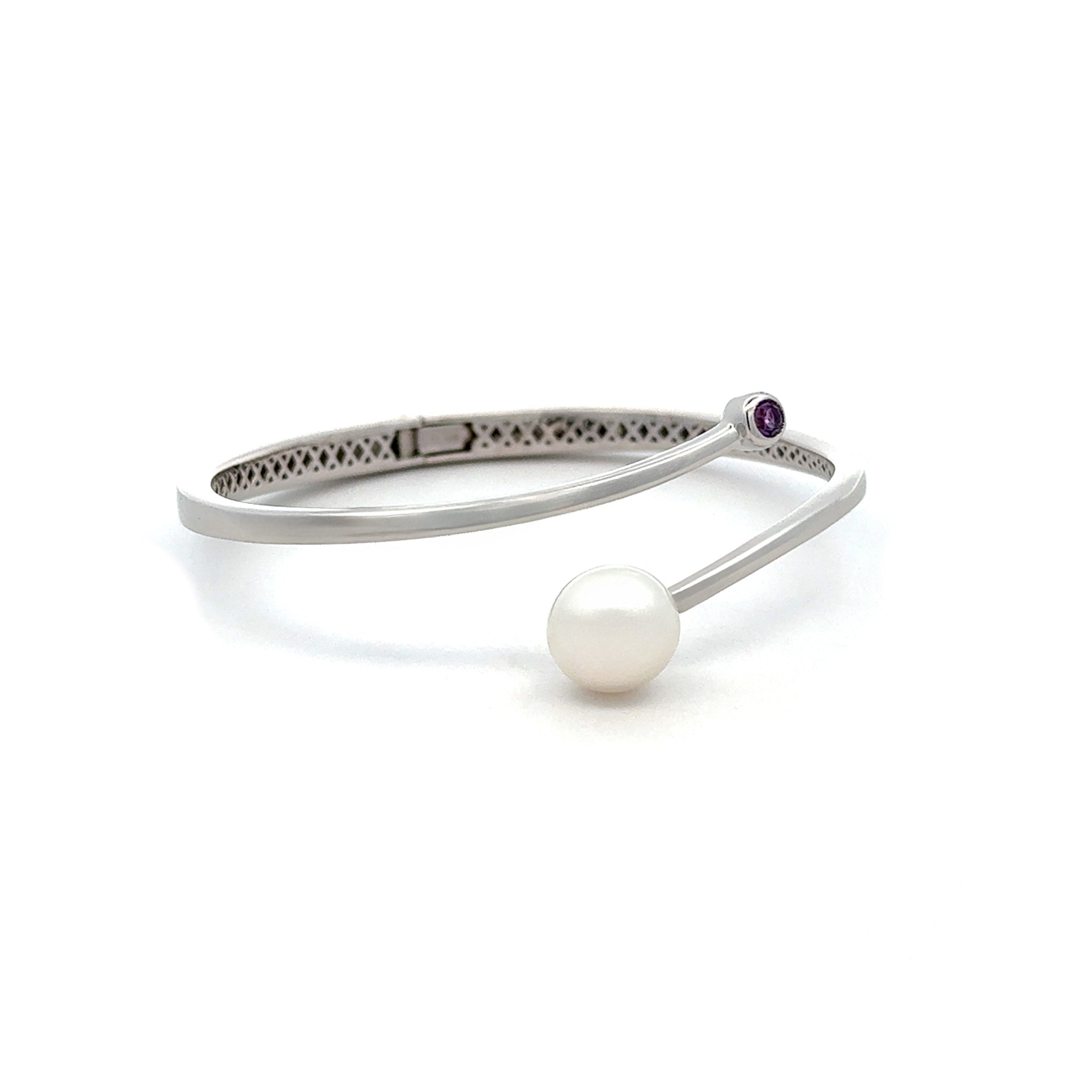 Sterling Silver Australian South Sea 10-11 mm Cultured Pearl and Amethyst Bangle side view