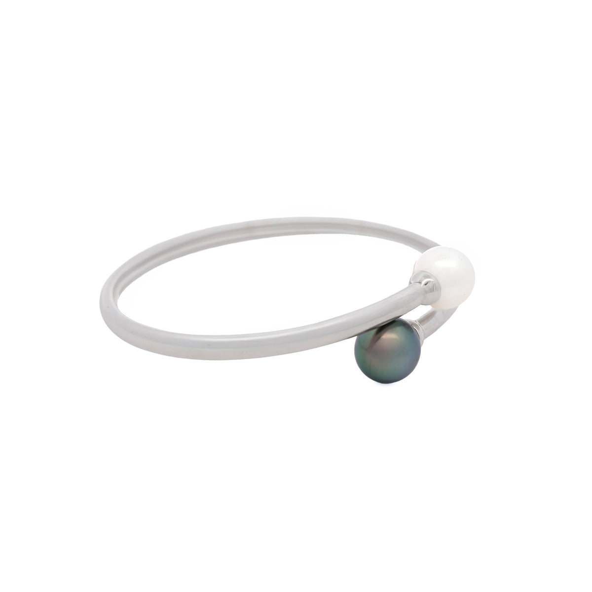 Sterling Silver Australian South Sea and Tahitian 10-11 mm Cultured Pearl Bangle side view
