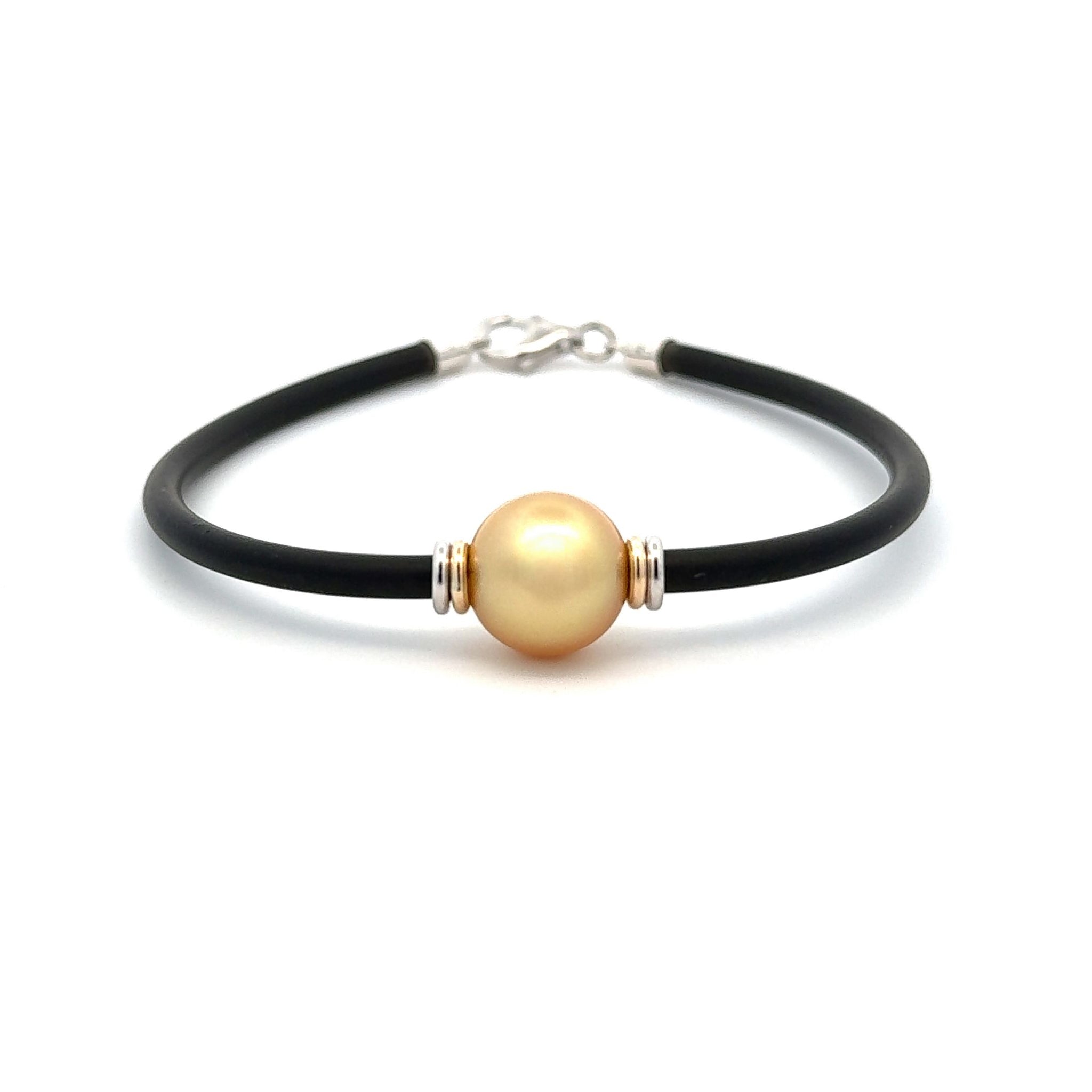 Sterling Silver and 9K Yellow Gold South Sea Cultured 11- 12mm Pearl Neoprene Bracelet