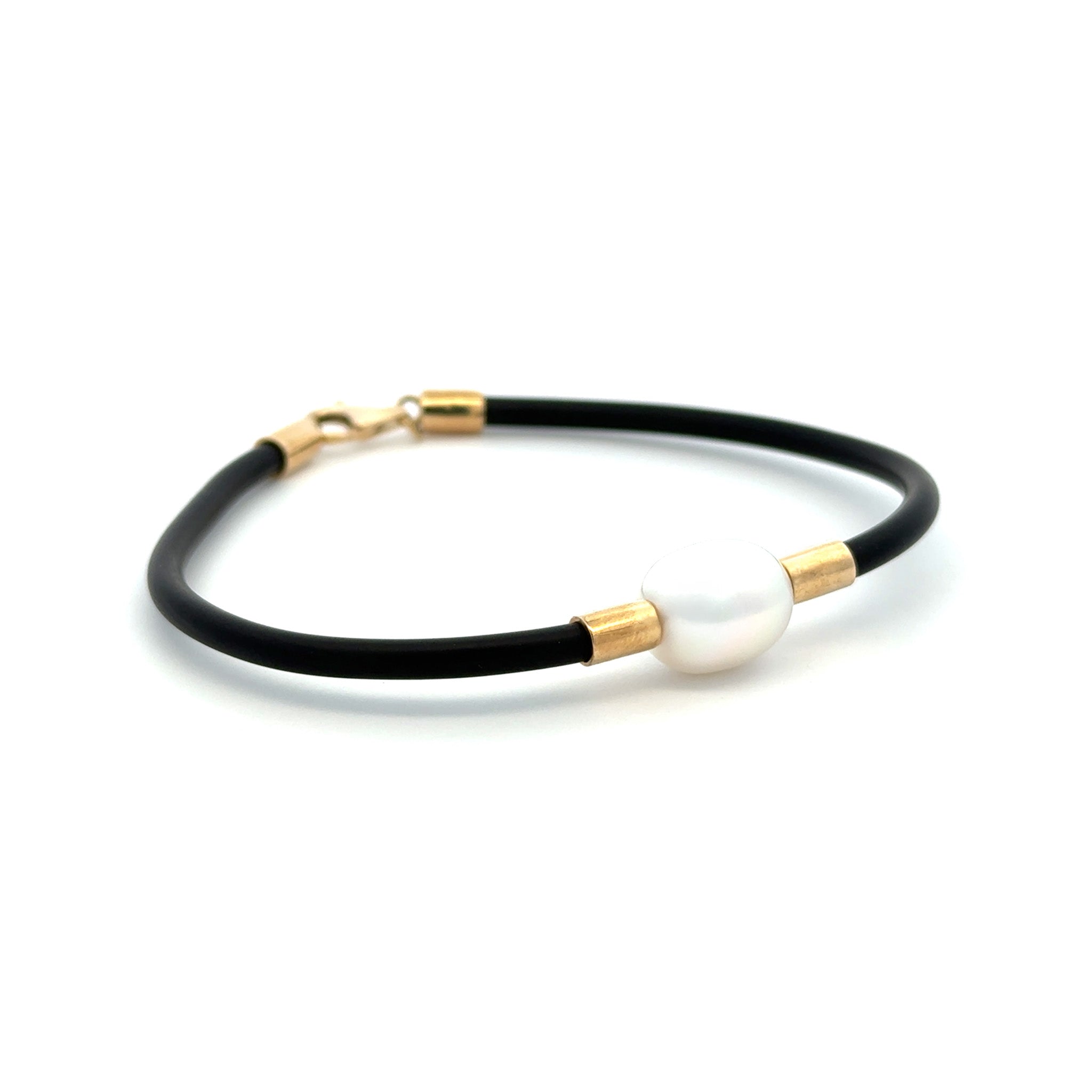 9K Yellow Gold Australian South Sea 10-11 mm Cultured Pearl Neoprene Bracelet side view