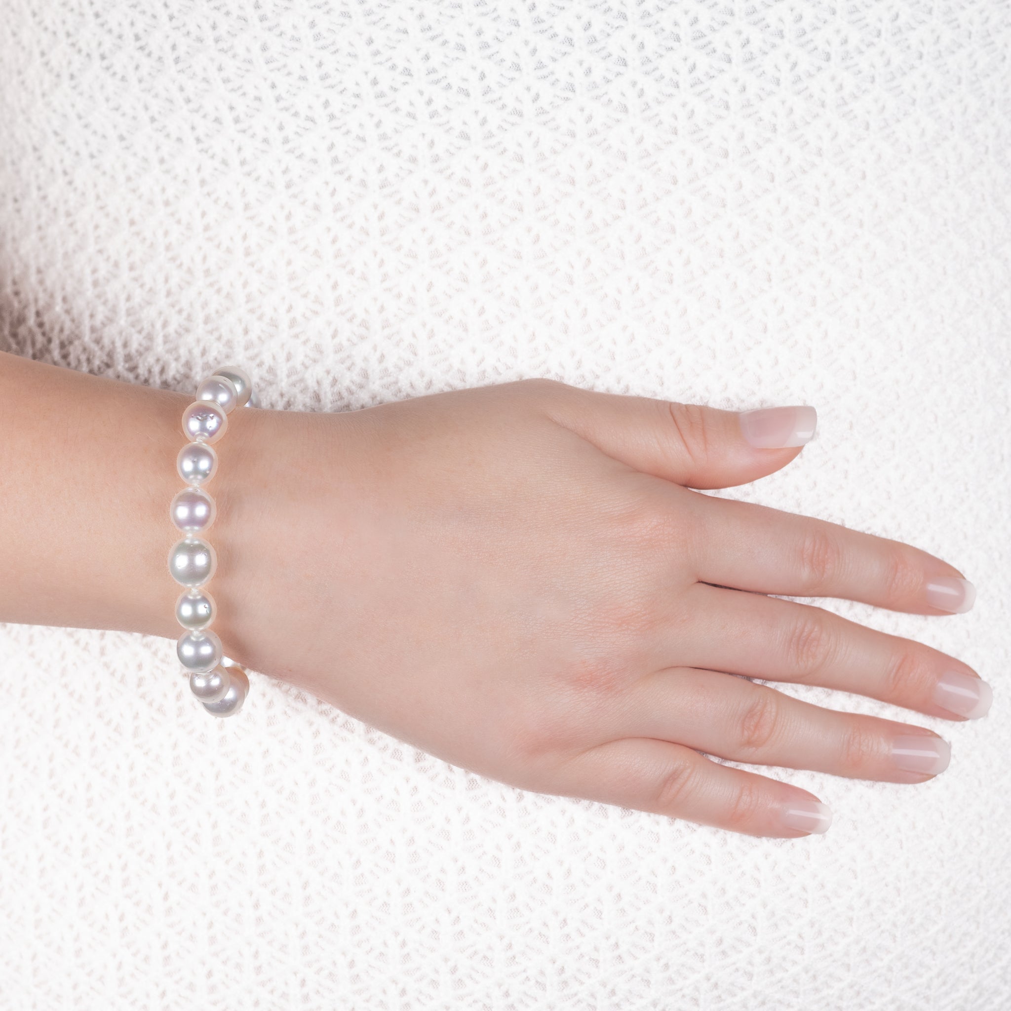 Stainless Steel Australian South Sea 9-11mm Cultured Pearl Strand Bracelet worn on a models wrist