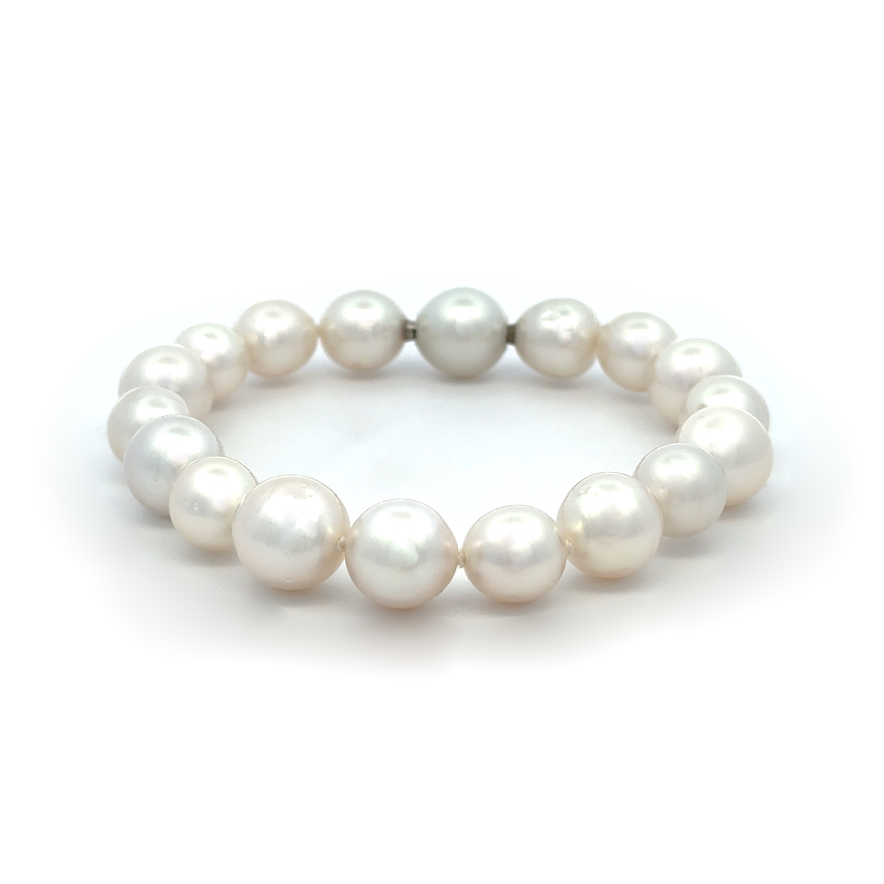 Stainless Steel Australian South Sea 9-11mm Cultured Pearl Strand Bracelet front view on a white background
