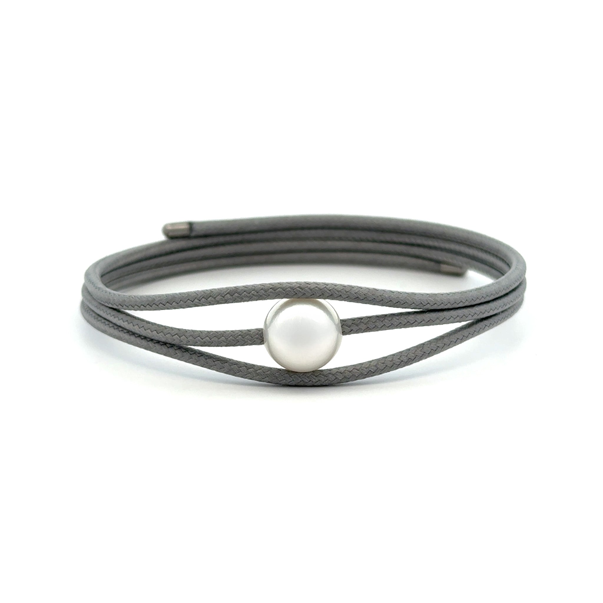 Stainless Steel Australian South Sea 9-10 mm Cultured Pearl Magnetic Grey Wrap Bracelet front view