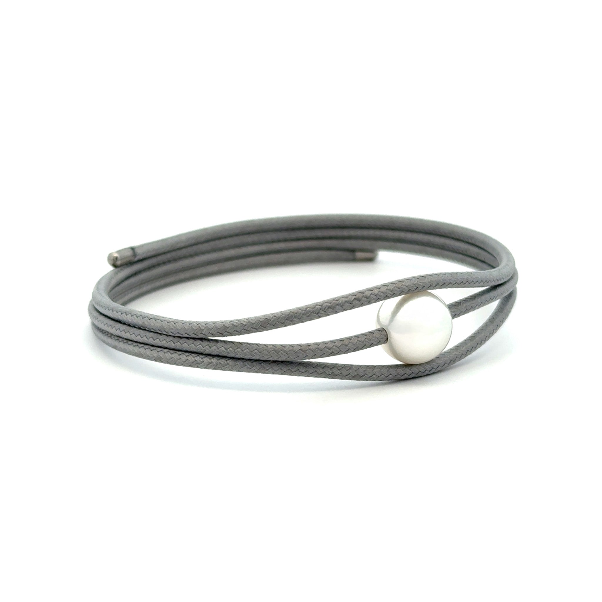 Stainless Steel Australian South Sea 9-10 mm Cultured Pearl Magnetic Grey Wrap Bracelet side view