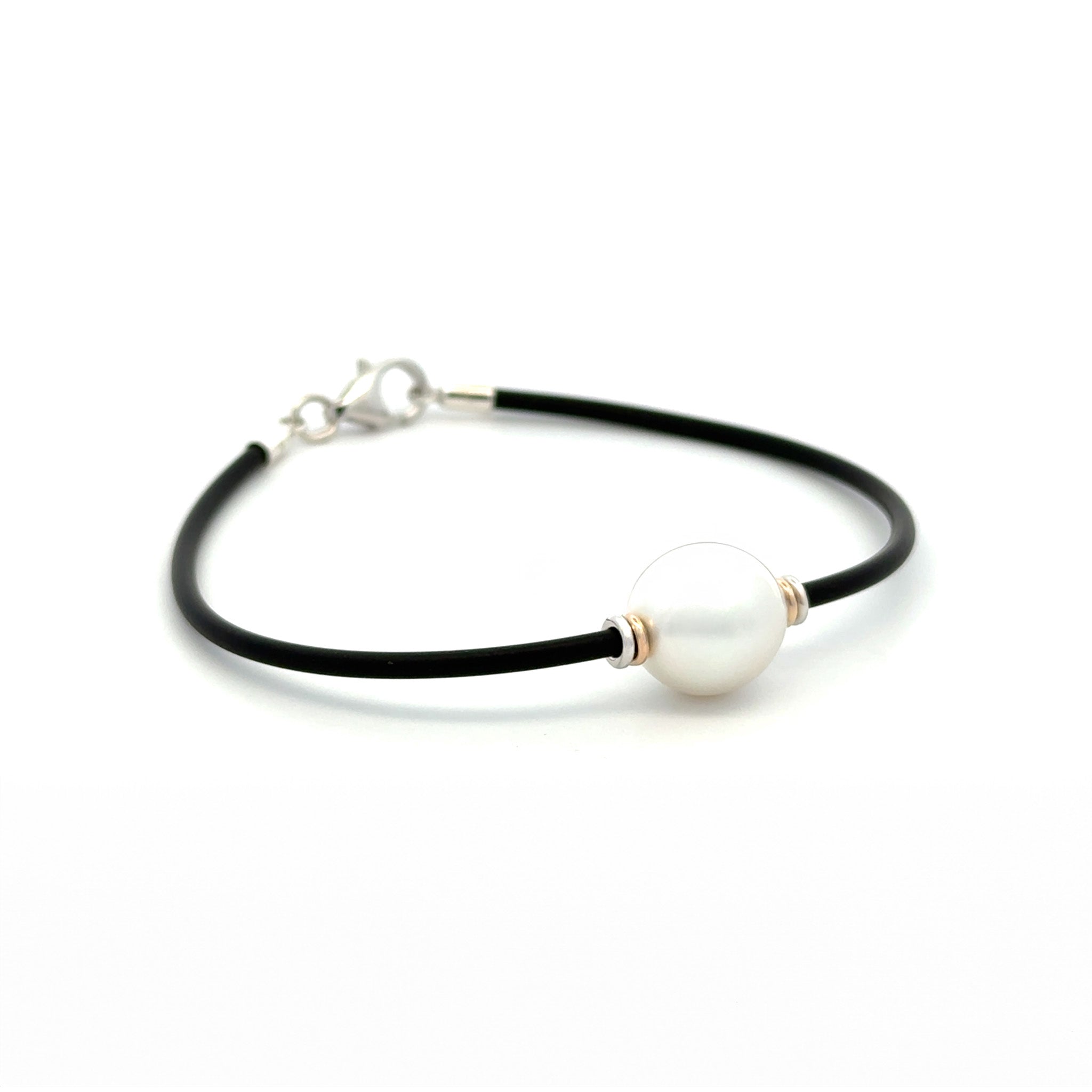 Sterling Silver and 9K Yellow Gold Australian South Sea 10-11 mm Cultured Pearl Neoprene Bracelet side view