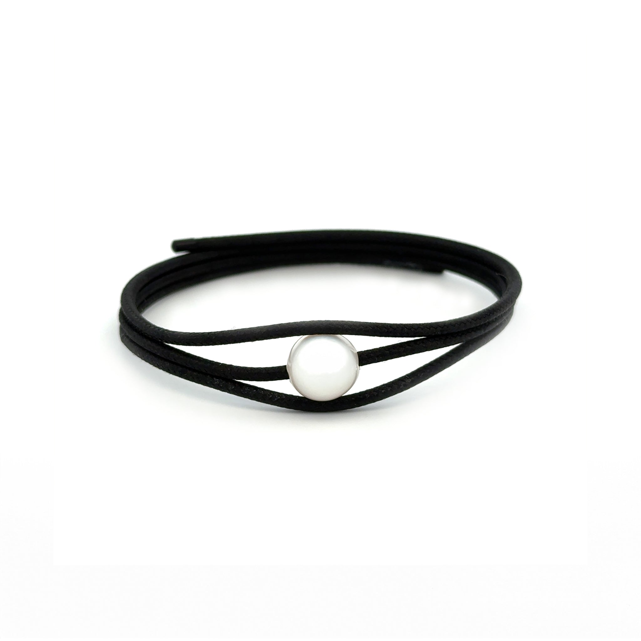 Stainless Steel Australian South Sea 9-10 mm Cultured Pearl Magnetic Black Wrap Bracelet front view