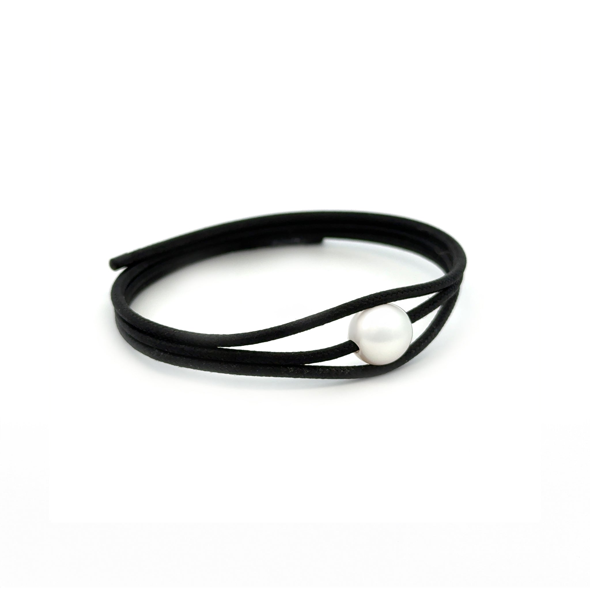 Stainless Steel Australian South Sea 9-10 mm Cultured Pearl Magnetic Black Wrap Bracelet side view