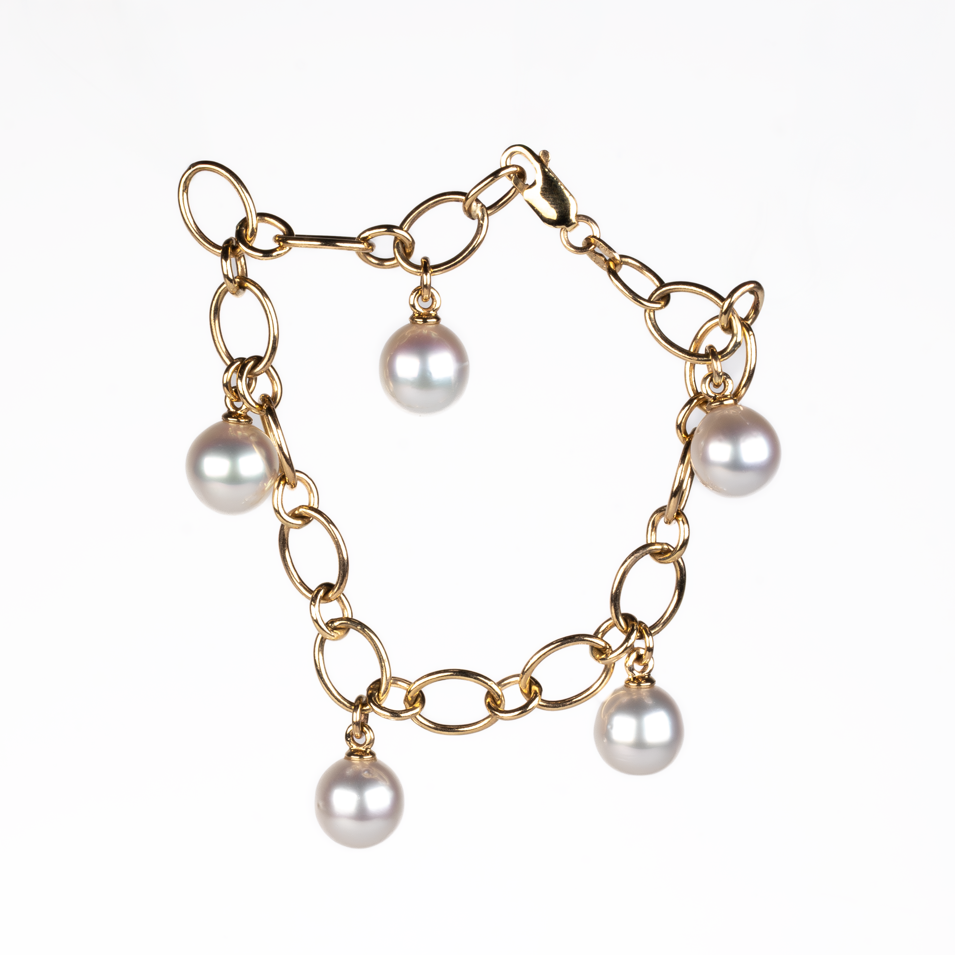 9K Yellow Gold Australian South Sea 10-11 mm Cultured Pearl Bracelet side view on white background
