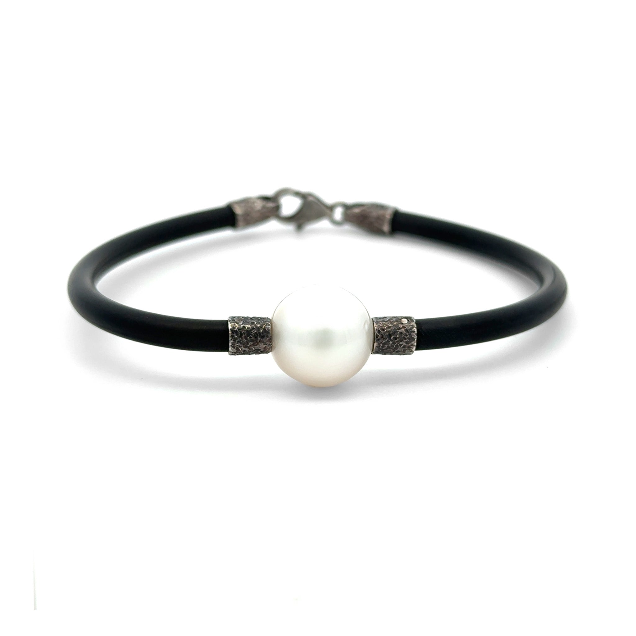 Sterling Silver Australian South Sea 13-14 mm Cultured Pearl Neoprene Bracelet front view