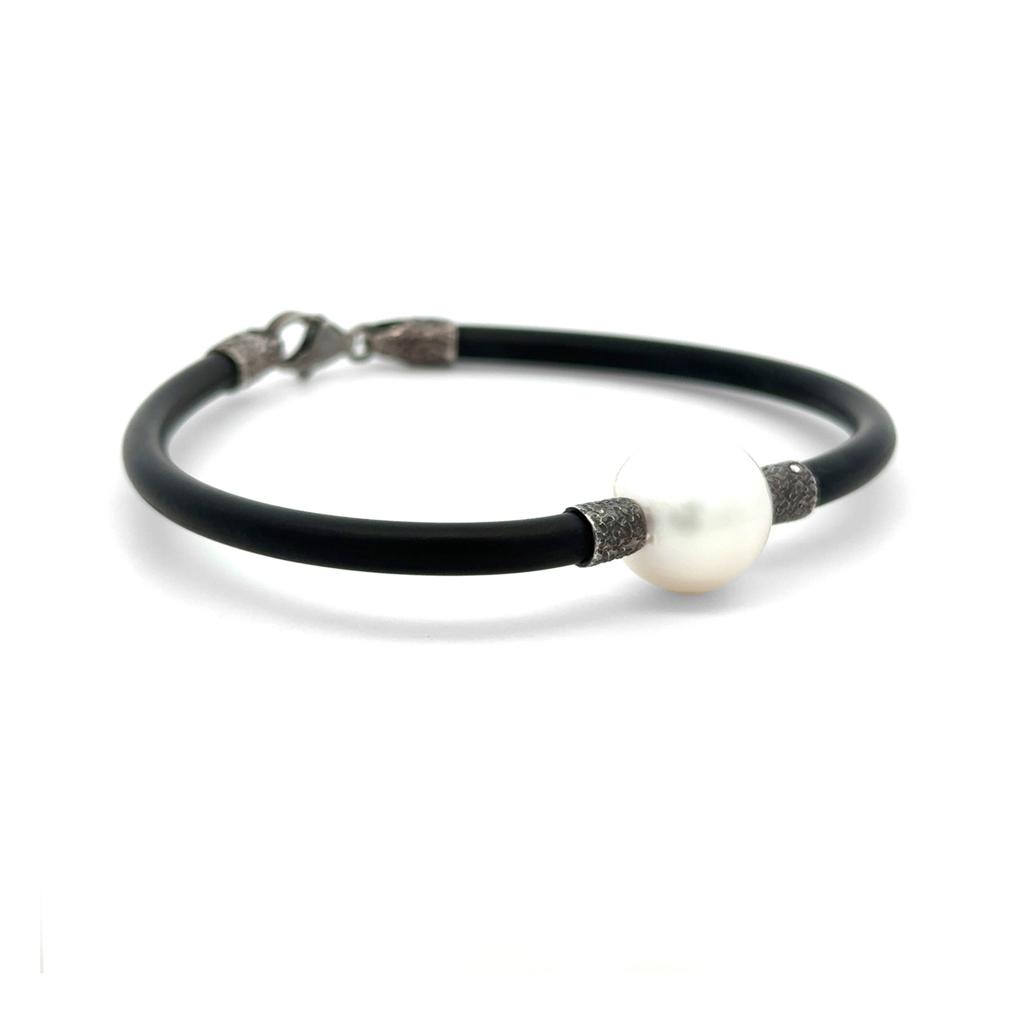 Sterling Silver Australian South Sea 13-14 mm Cultured Pearl Neoprene Bracelet side view