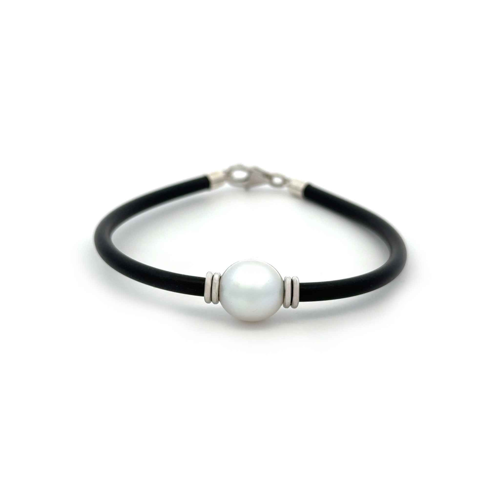 Sterling Silver Australian South Sea 10-11 mm Cultured Pearl Neoprene Bracelet front view