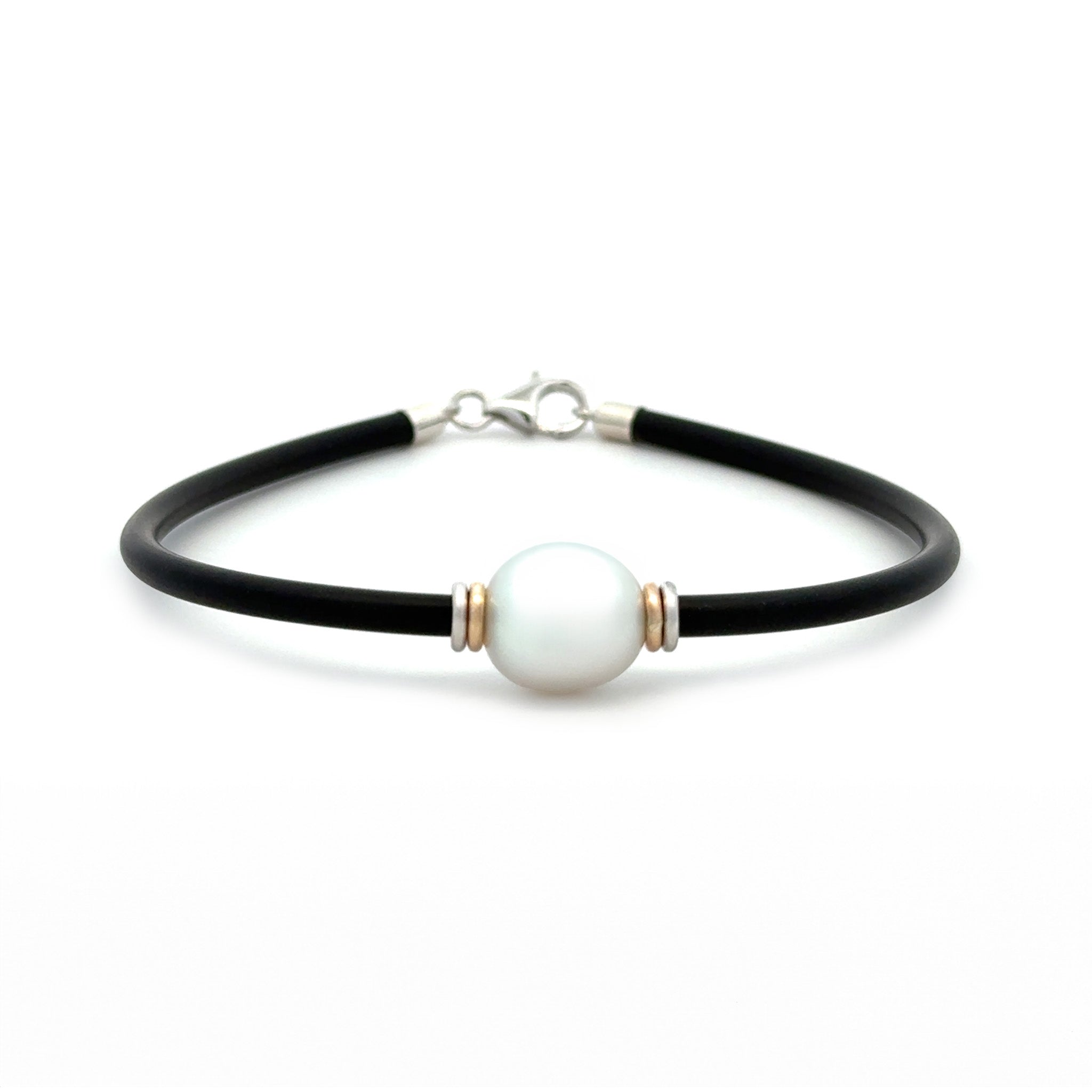 Sterling Silver and 9K Yellow Gold Australian South Sea 10-11 mm Cultured Pearl Neoprene Bracelet front view