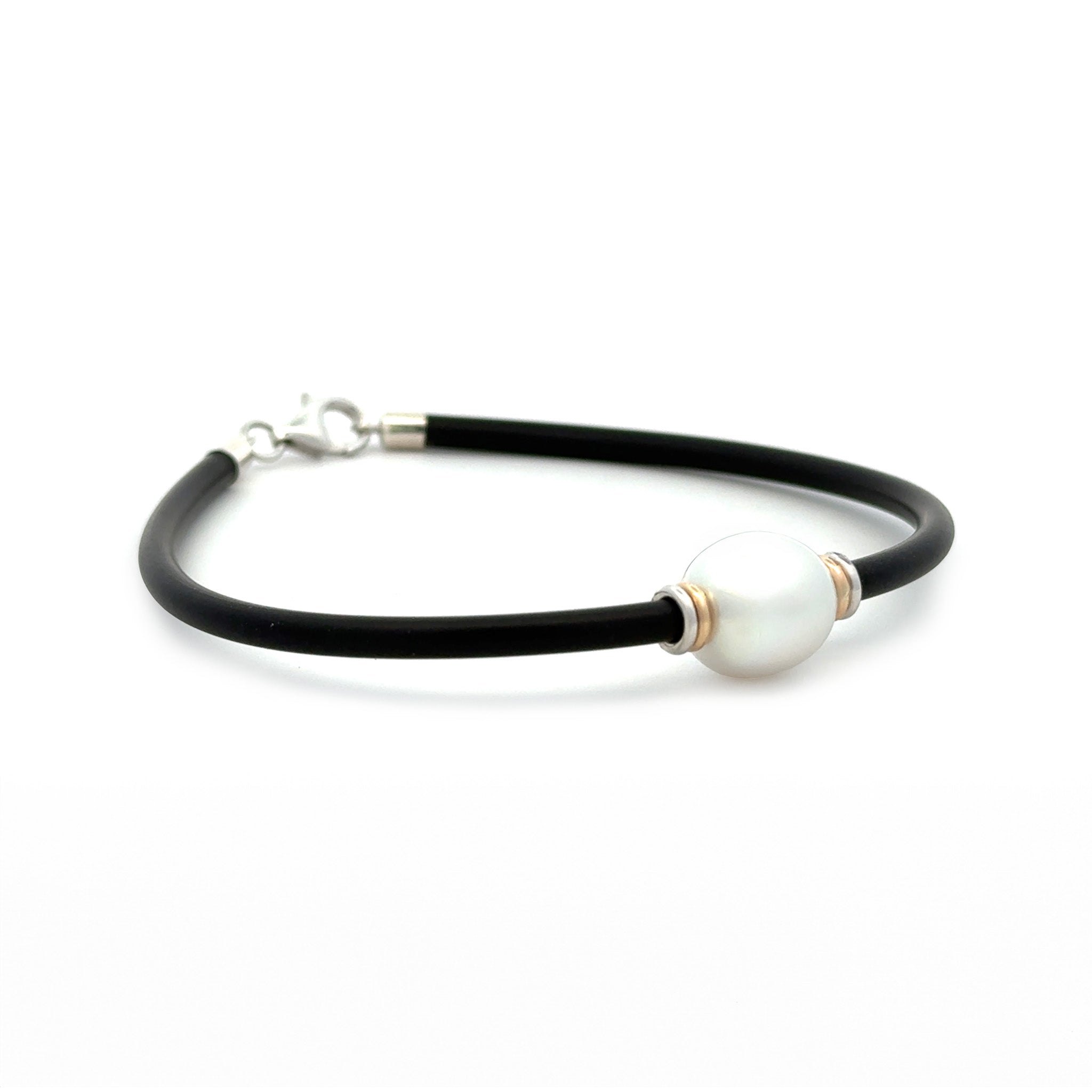Sterling Silver and 9K Yellow Gold Australian South Sea 10-11 mm Cultured Pearl Neoprene Bracelet side view