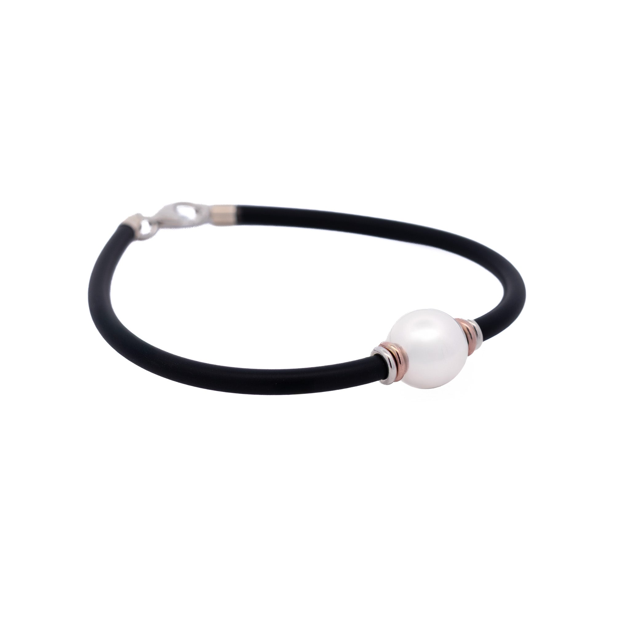 Sterling Silver and 9K Rose Gold Australian South Sea 10-11 mm Cultured Pearl Neoprene Bracelet side view