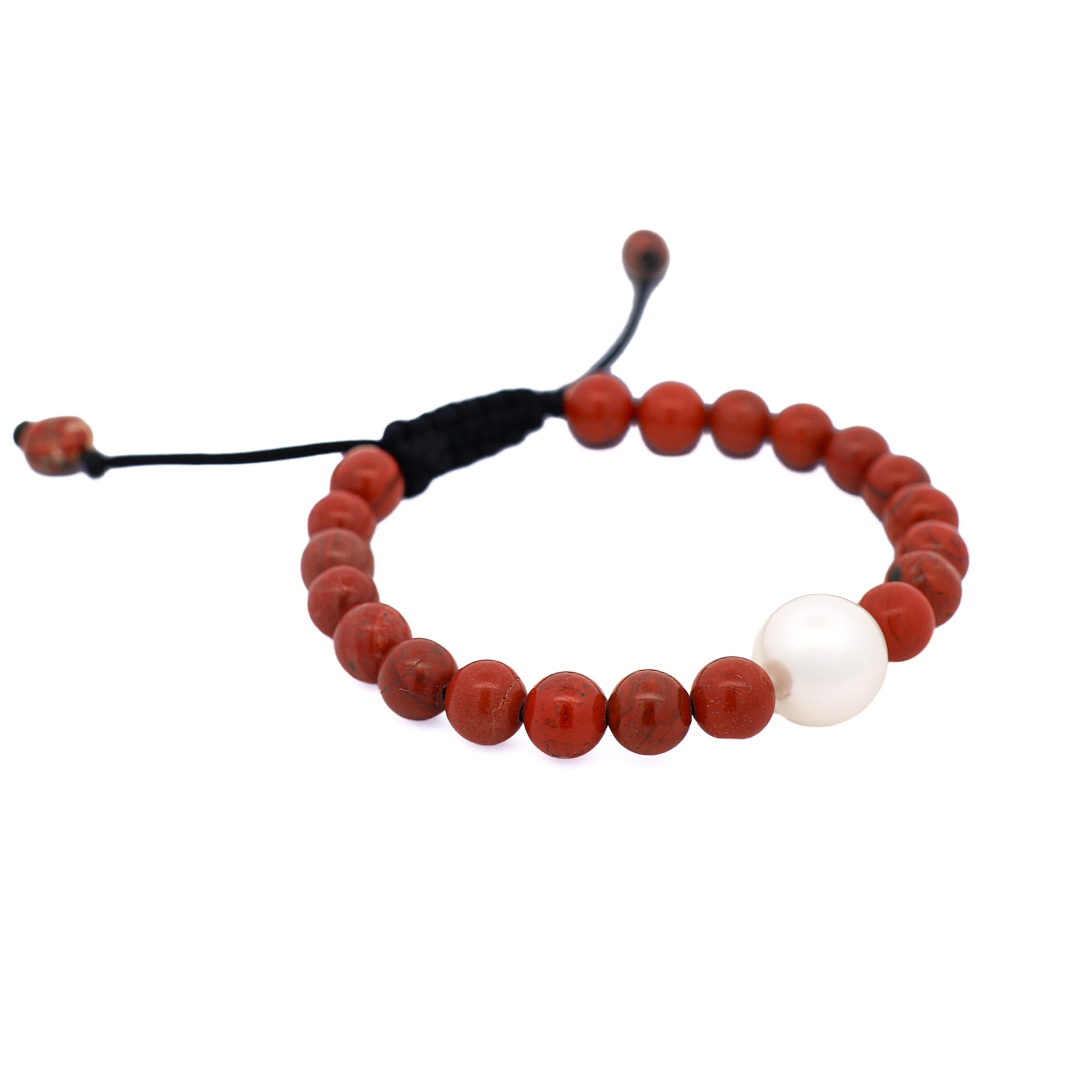 Australian South Sea 10-11 mm Cultured Pearl and 6 mm Red Jasper Bead Bracelet side view