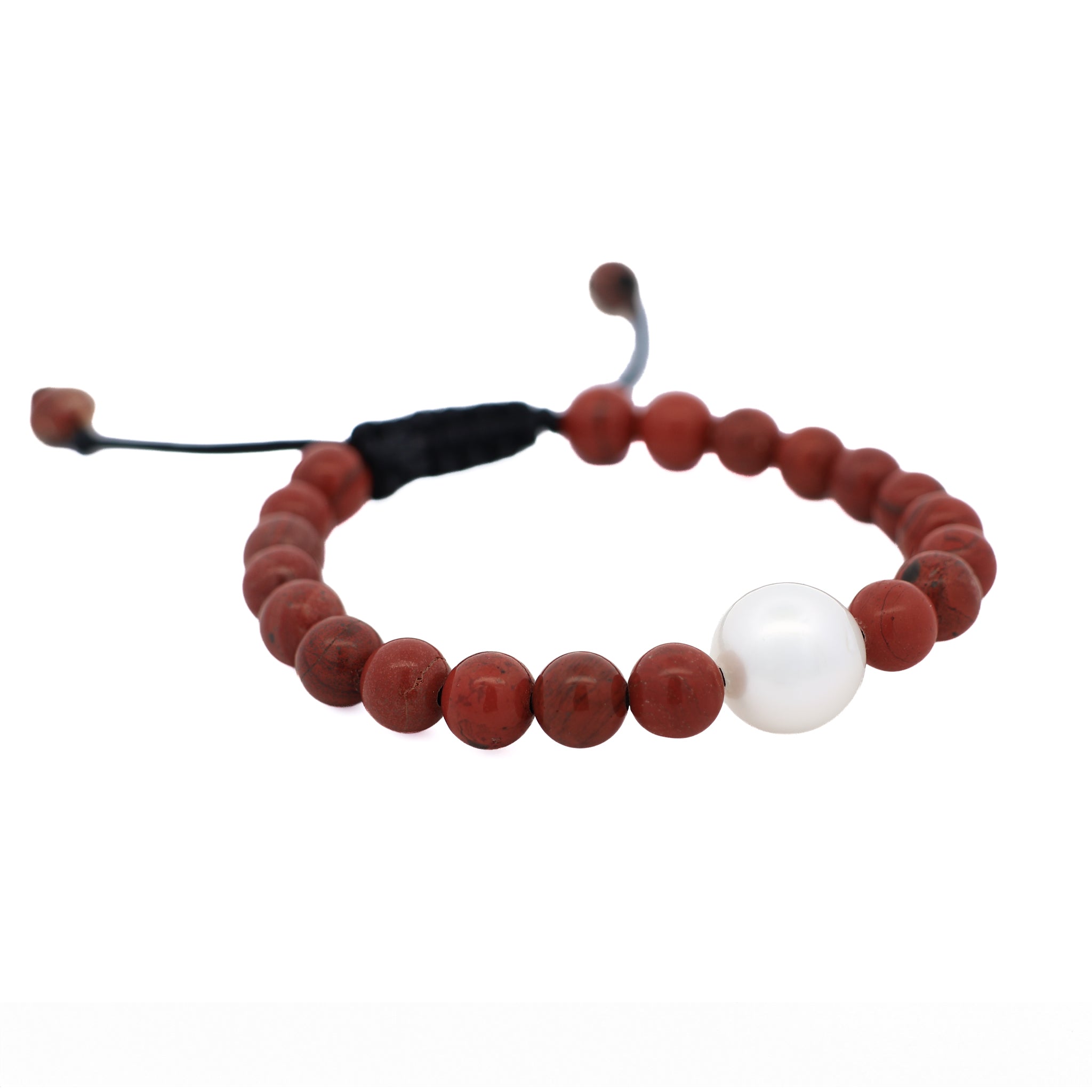 Australian South Sea 10-11 mm Cultured Pearl and 6 mm Red Jasper Bead Bracelet side view