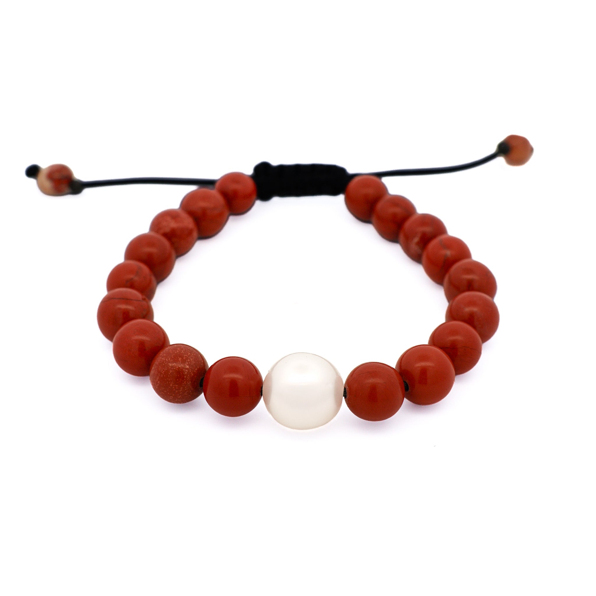 Australian South Sea 10-11 mm Cultured Pearl and 8 mm Jasper Bead Bracelet front view