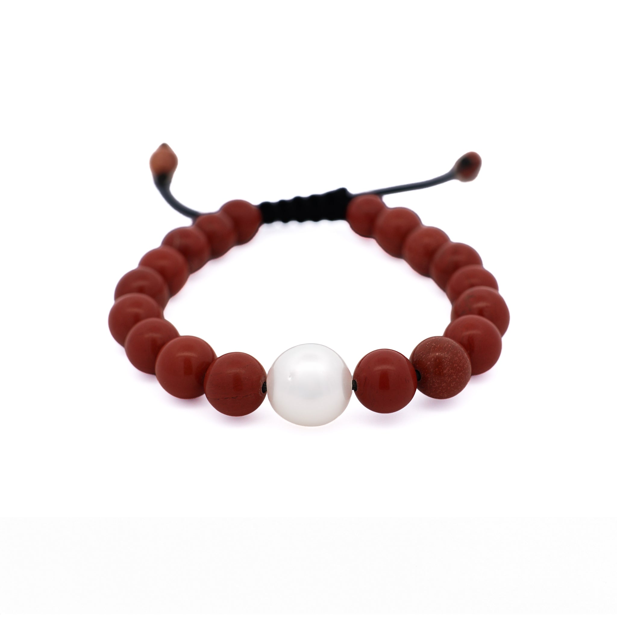 Australian South Sea 10-11 mm Cultured Pearl and 8 mm Jasper Bead Bracelet front view