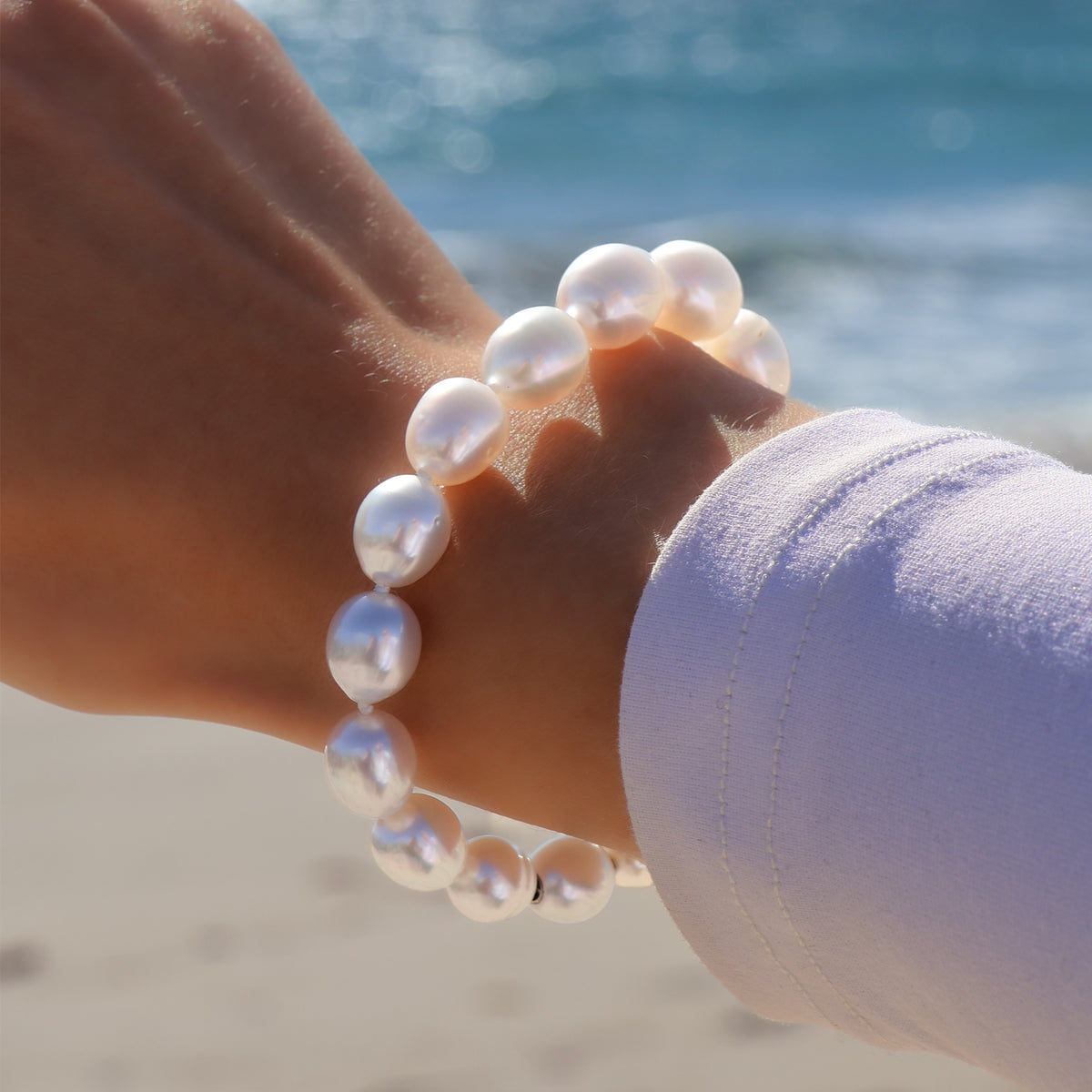 Australian South Sea 9-11mm Cultured Pearl Strand Bracelet on model