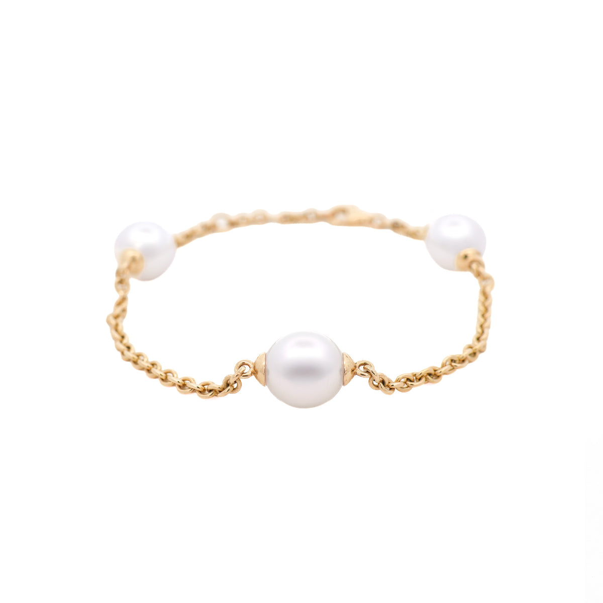 9K Yellow Gold Australian South Sea 10-11 mm Cultured Pearl Bracelet front view