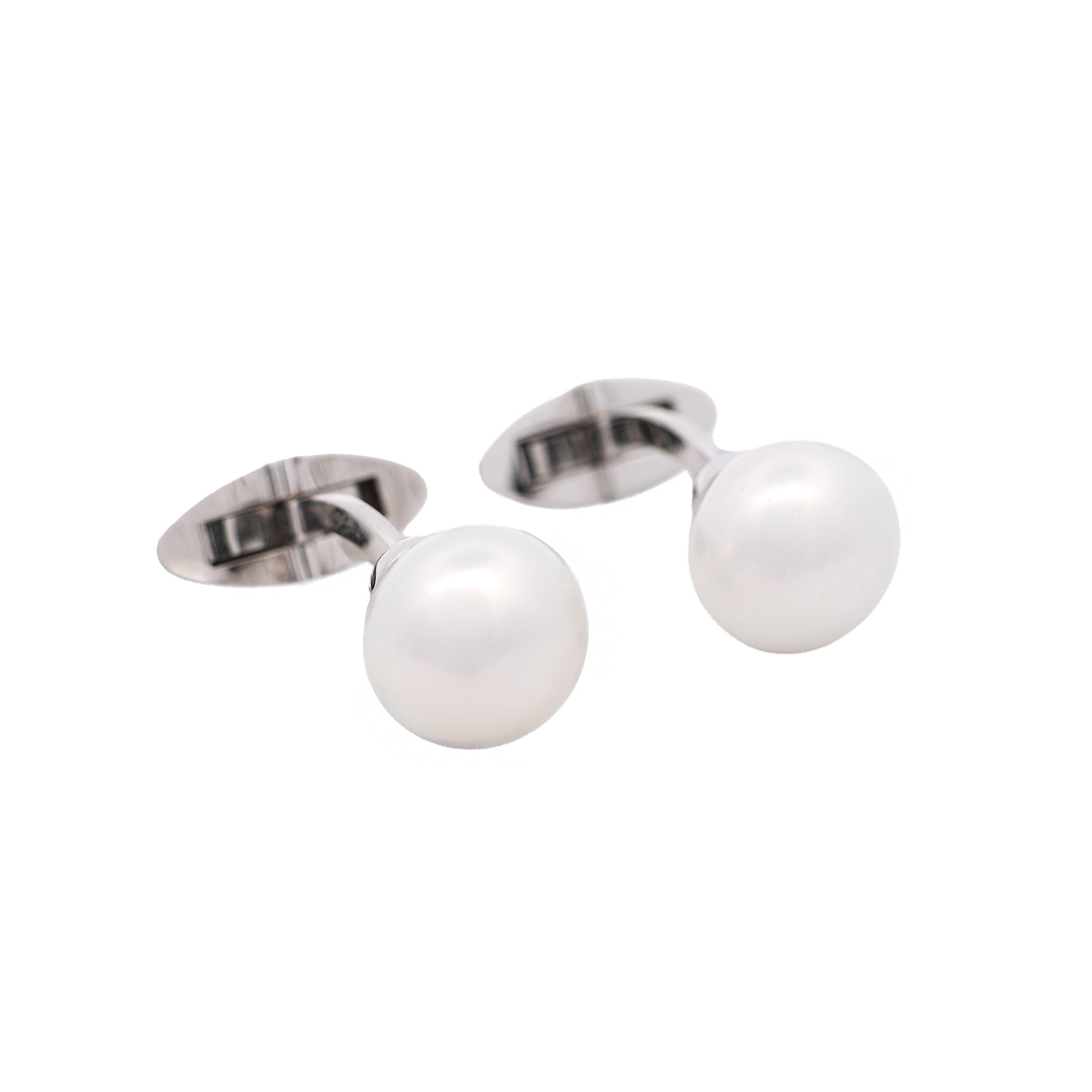 9K White Gold Australian South Sea 11-12mm Cultured Pearl Cufflinks side view