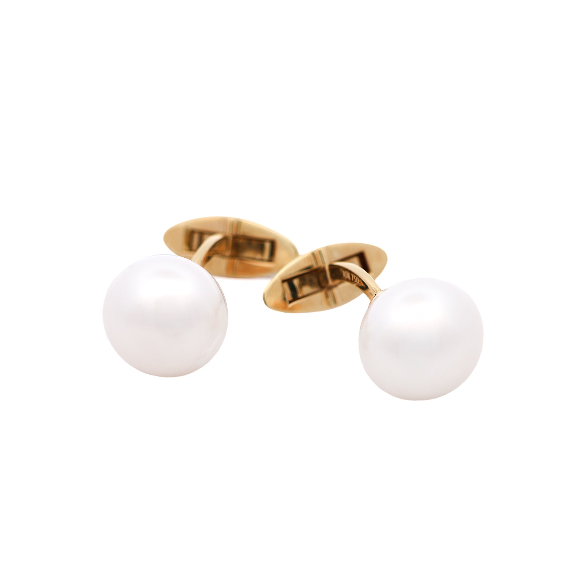 18K Yellow Gold Australian South Sea 13-14mm Cultured Pearl Cufflinks front view