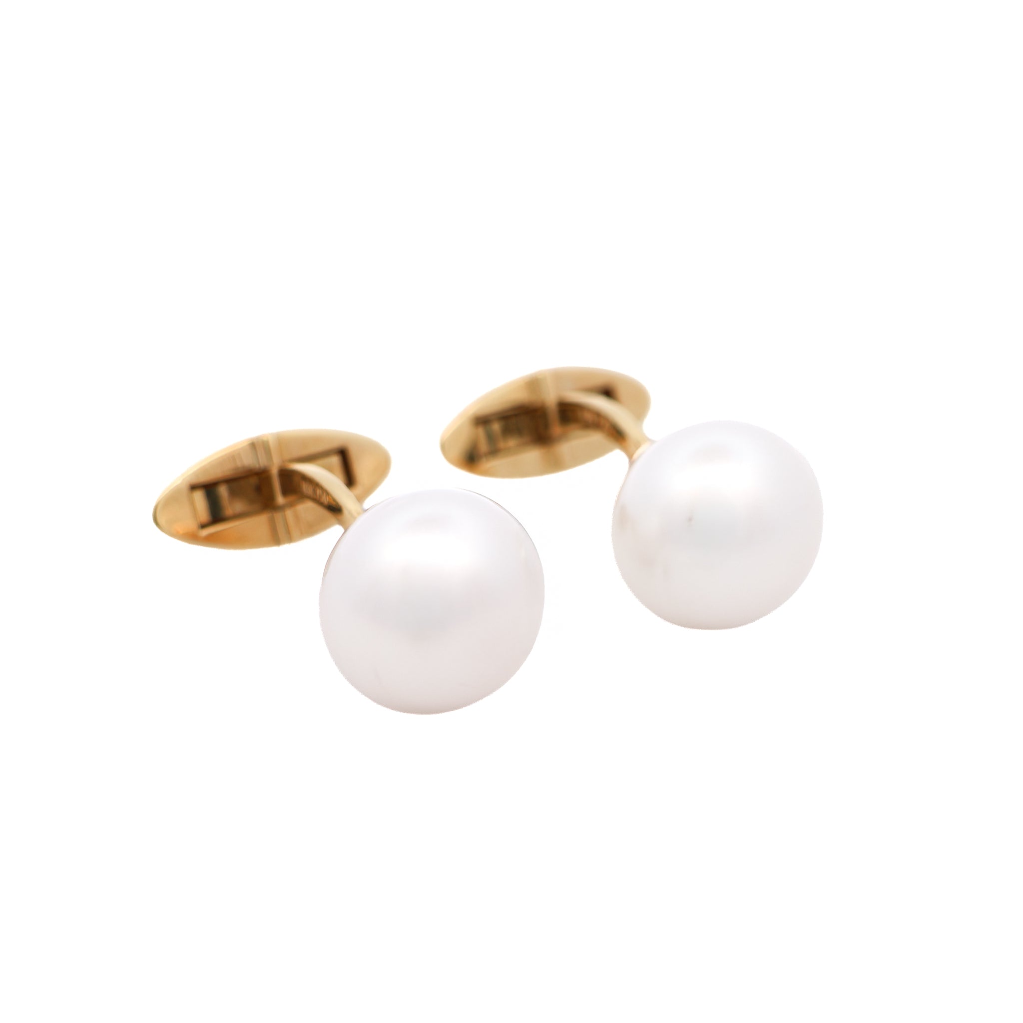 18K Yellow Gold Australian South Sea 13-14mm Cultured Pearl Cufflinks side view