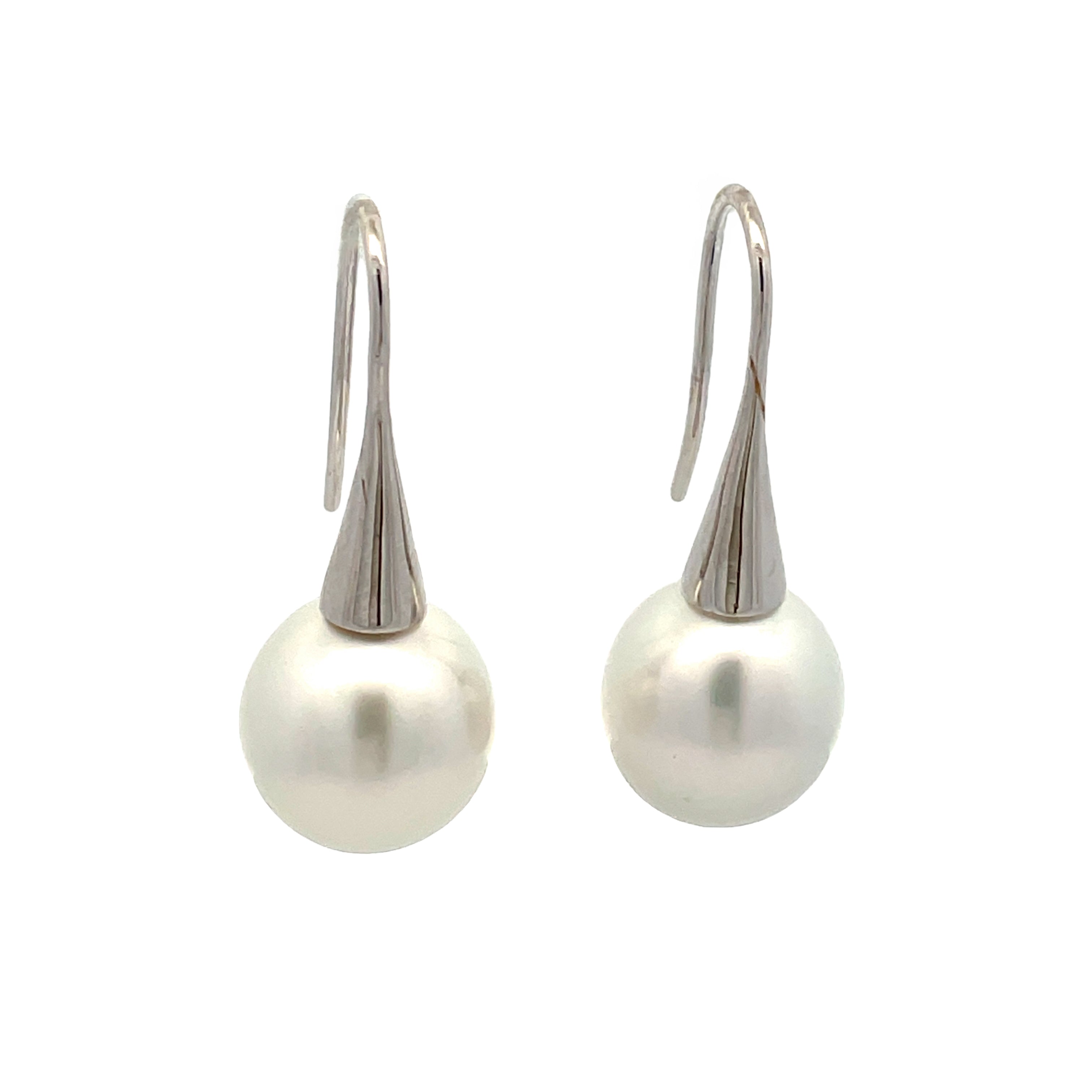 9K White Gold Australian South Sea Cultured 11-12mm Pearl Hook Earrings