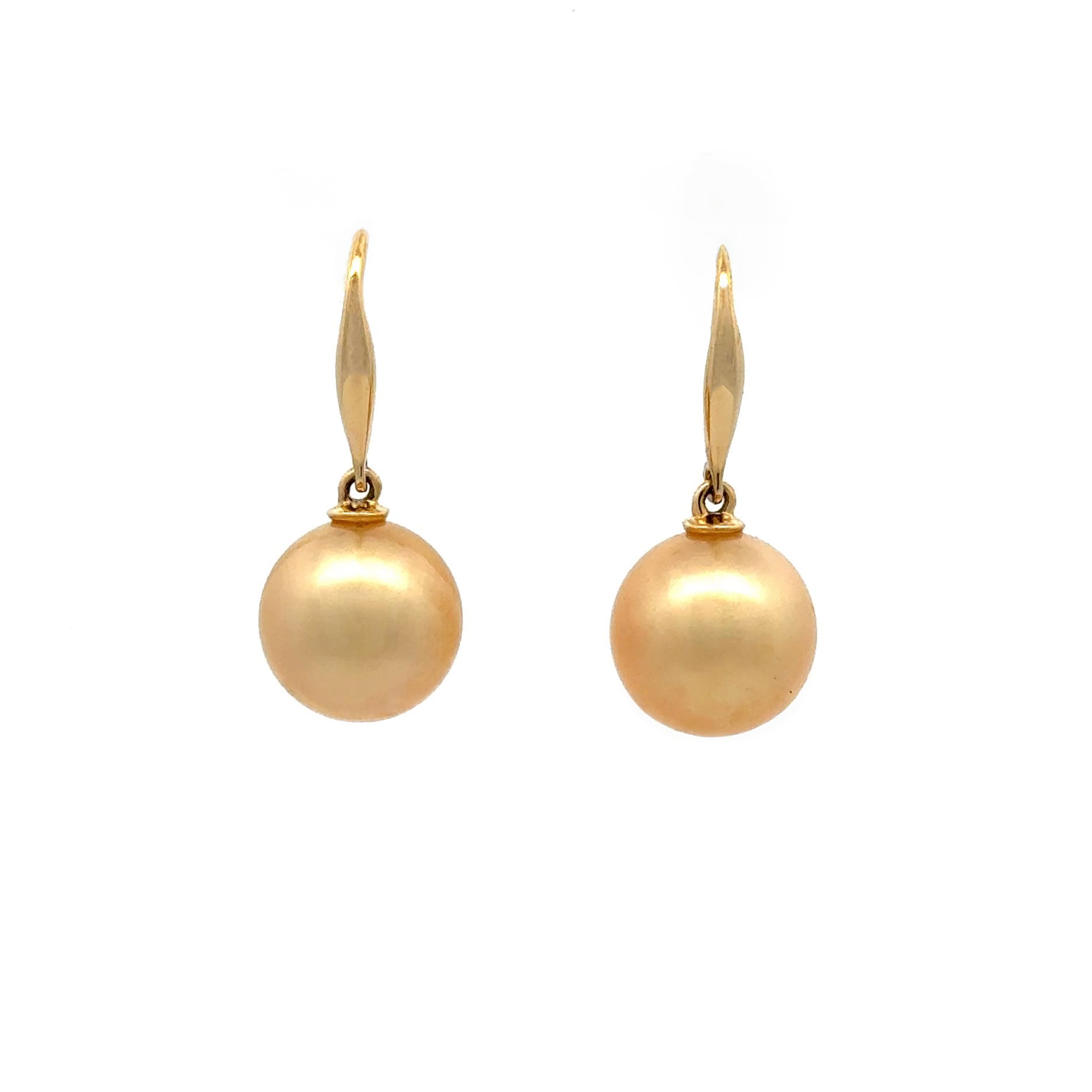 18K Yellow Gold South Sea Cultured 9-10 mm Pearl Hook Earrings