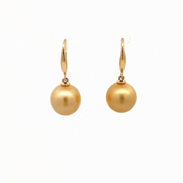 18K Yellow Gold South Sea Cultured 9-10 mm Pearl Hook Earrings