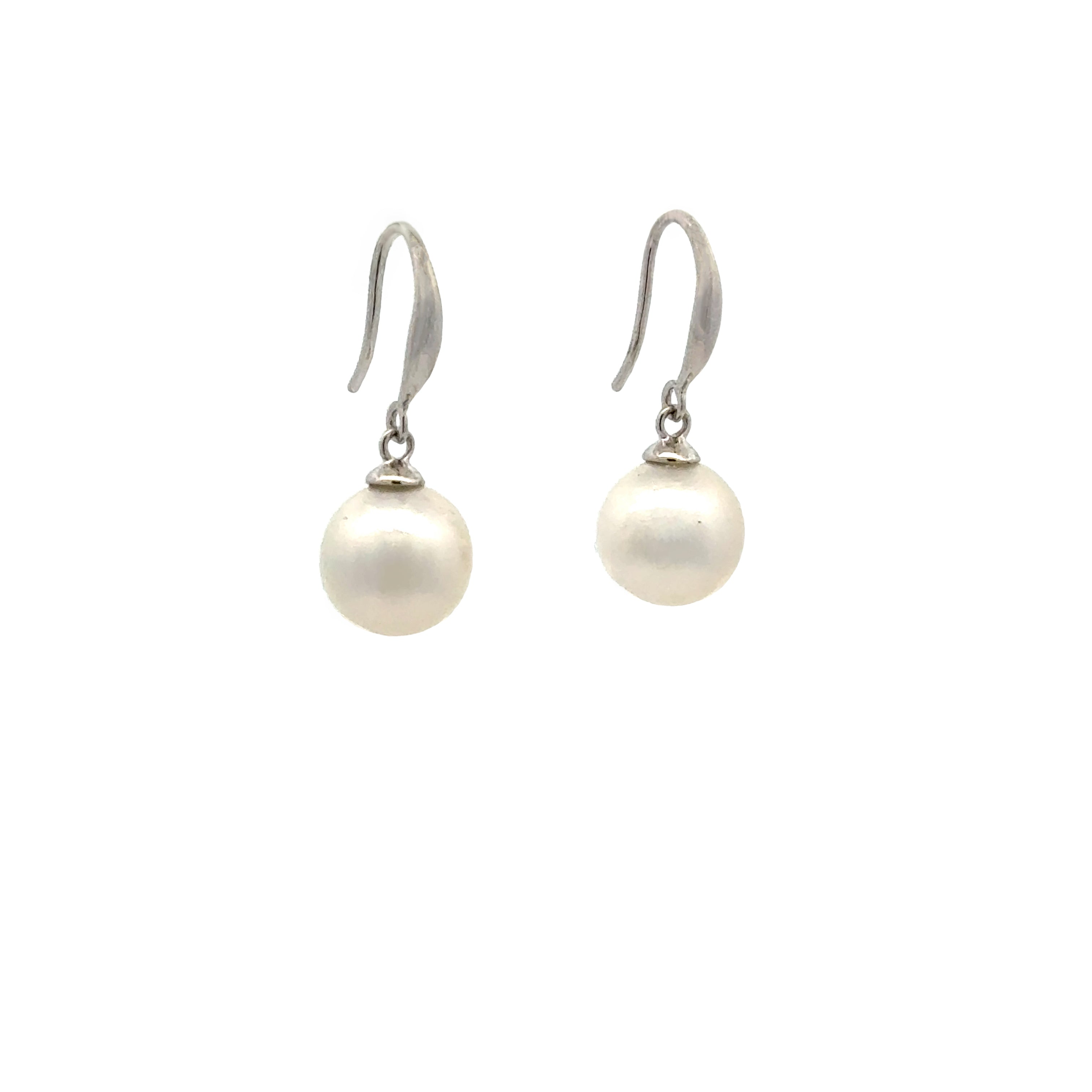 18K White Gold Australian South Sea Cultured 8 -9mm Pearl Hook Earrings