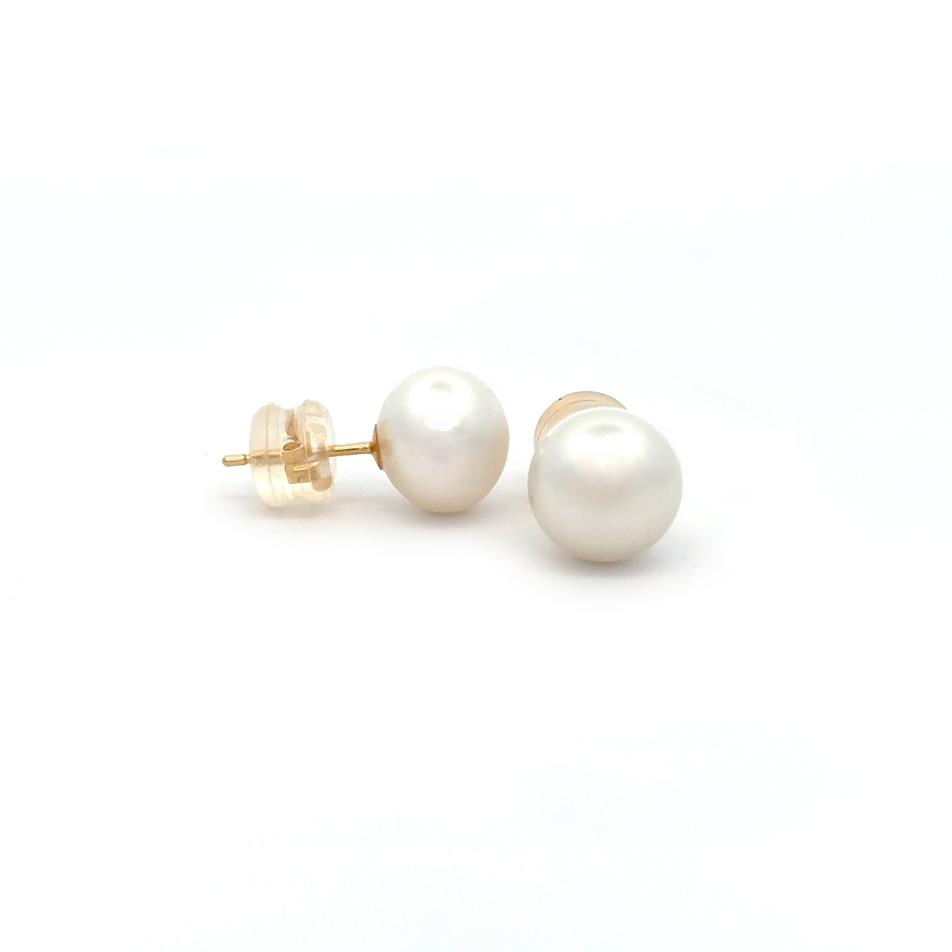18K Yellow Gold Australian South Sea Cultured 9-10 mm Pearl Stud Earrings with Silicon Backings