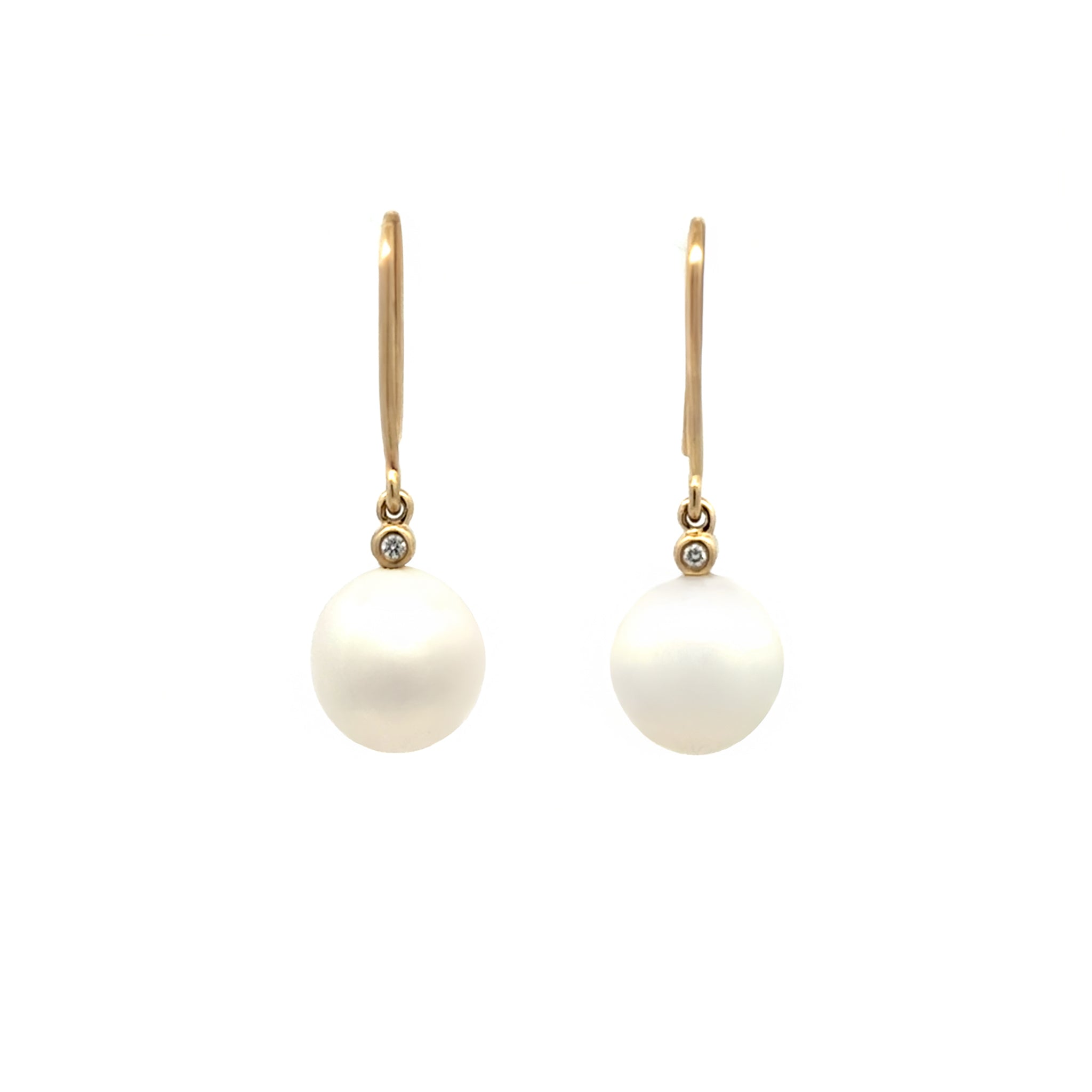 9K Yellow Gold Australian South Sea Cultured 9-10 mm Pearl and Diamond Hook Earrings