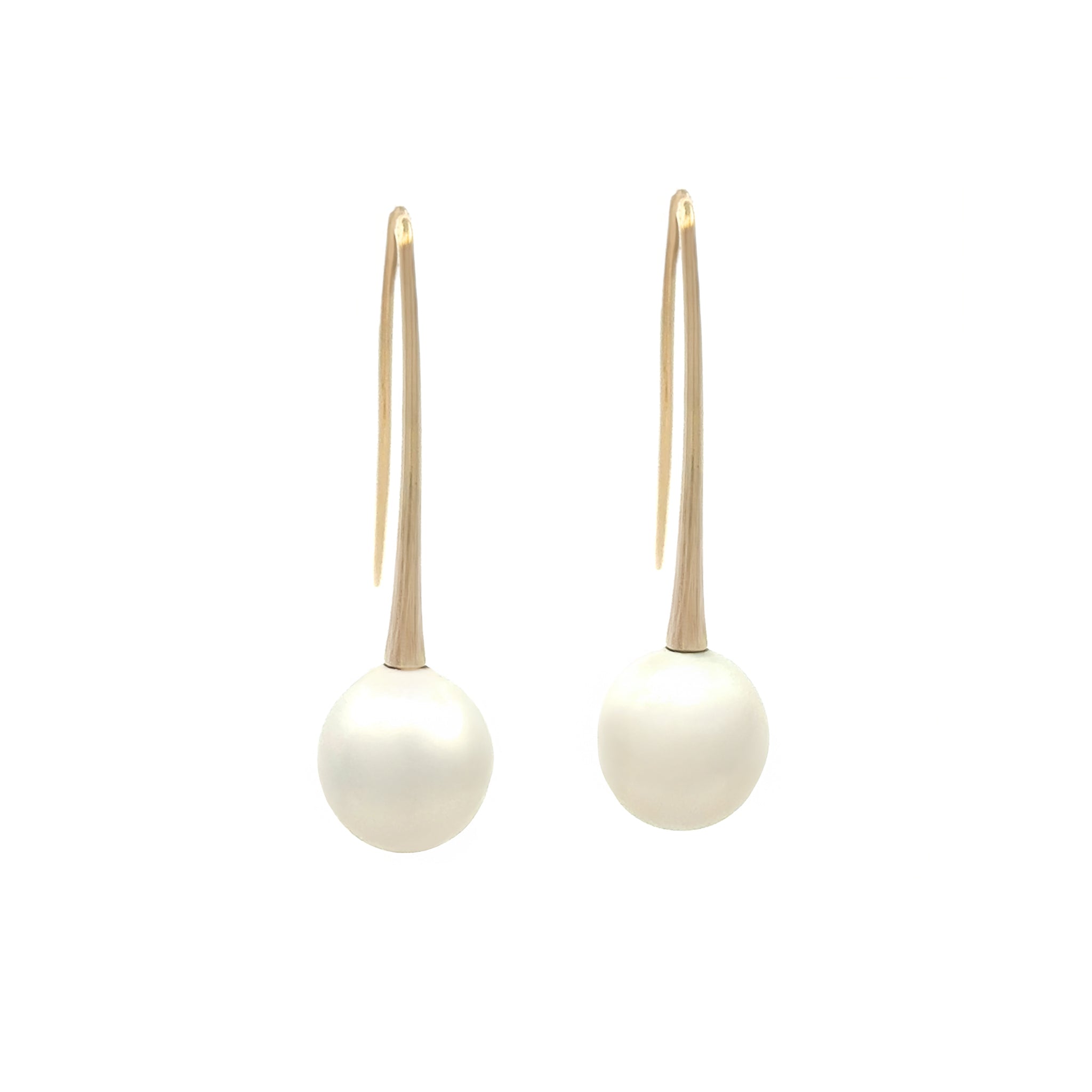 9K Yellow Gold Australian South Sea 10-11 mm Cultured Pearl Hook Earrings front view